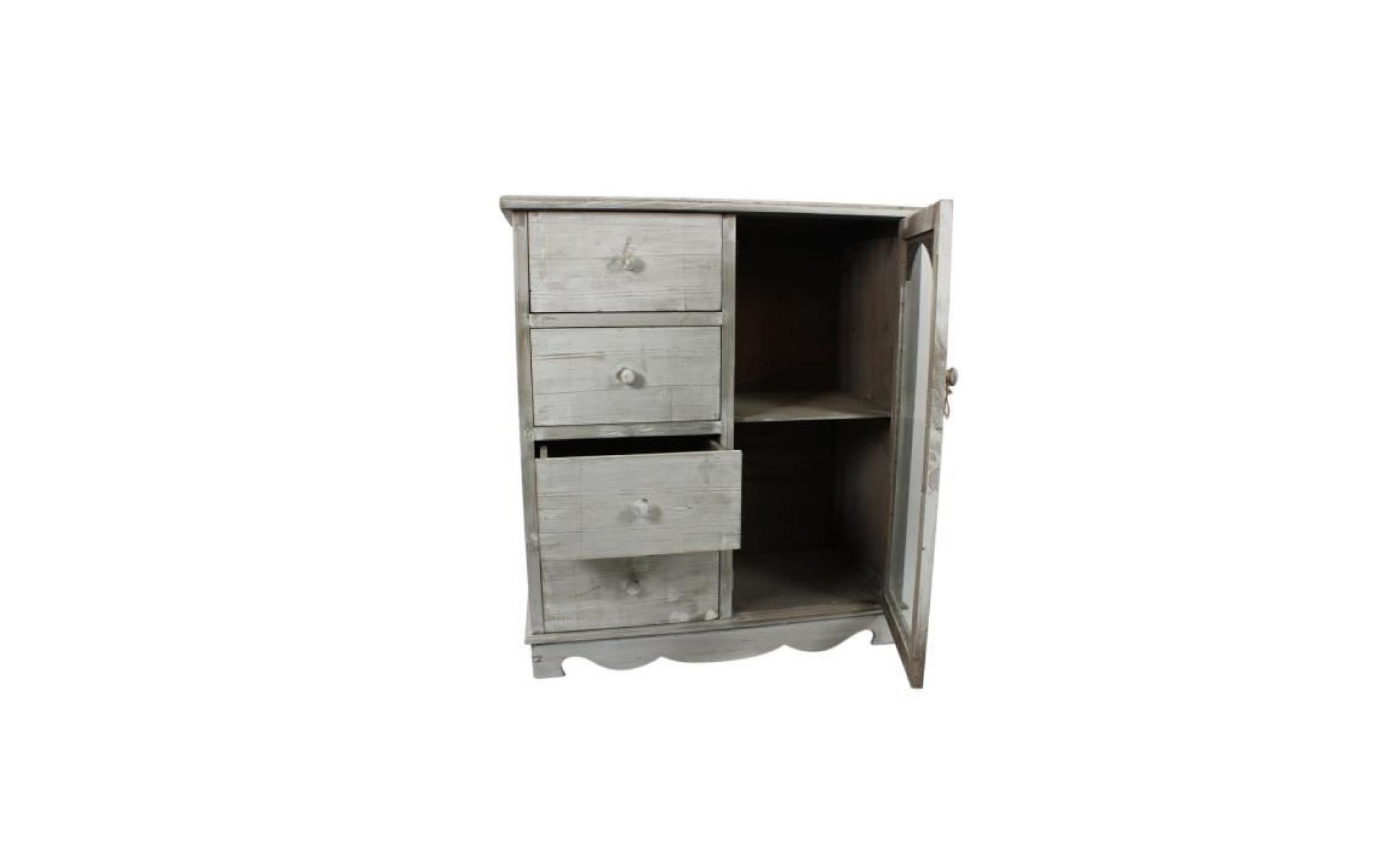 meuble bas rangement bois ceruse blanc 4 tiroirs 80x40x90cm pas cher
