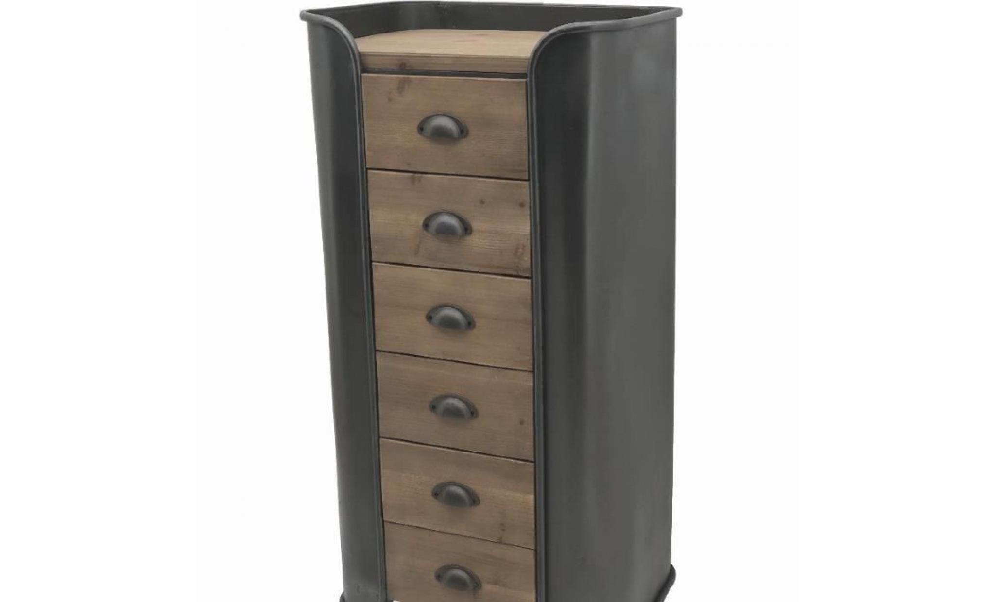 meuble colonne à tiroirs semainier chiffonnier industriel fer bois 121