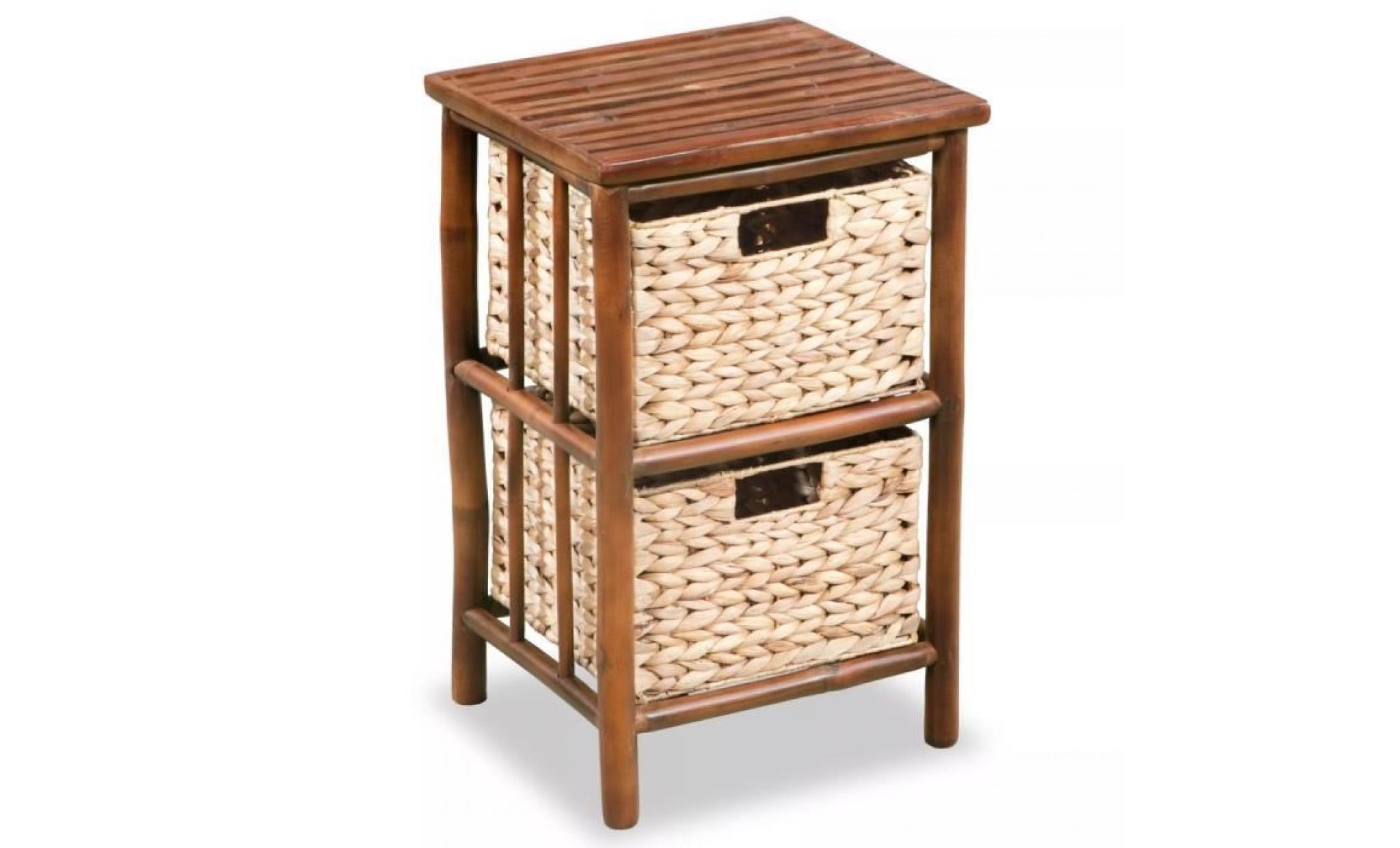 meuble de chevet table de chevet bambou et jacinthe d'eau 36 x 33 x 58 cm