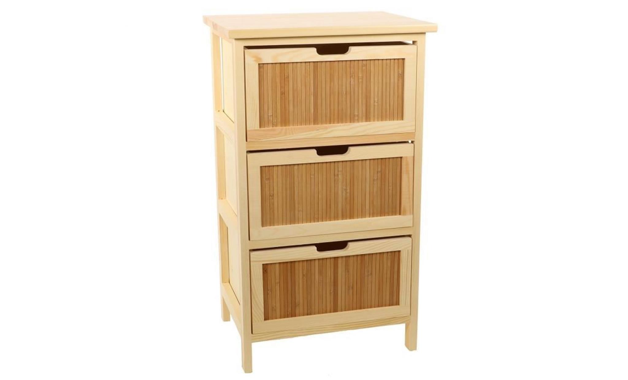 meuble de rangement chiffonnier 3 tiroirs en bambou et pin   bois marron