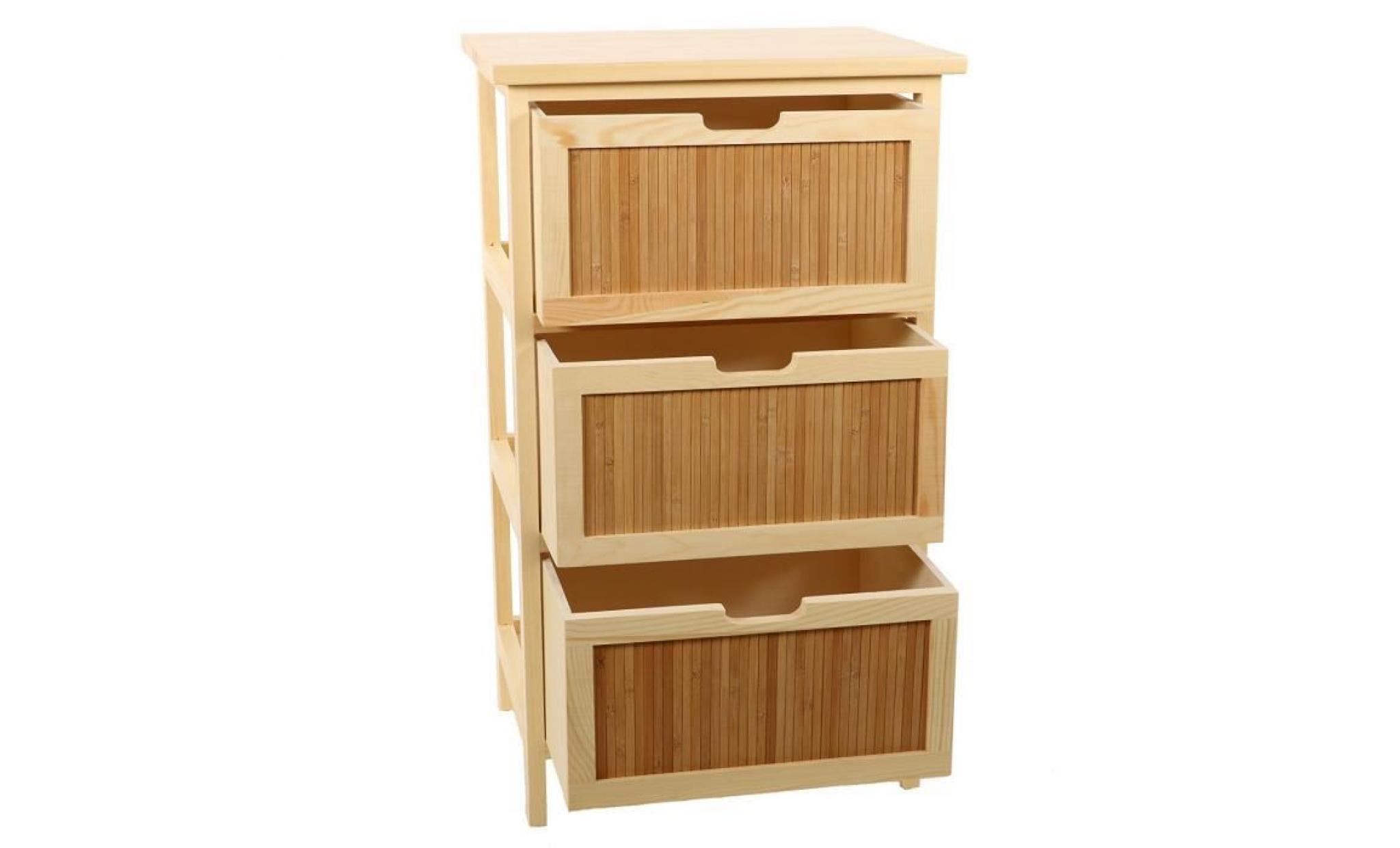 meuble de rangement chiffonnier 3 tiroirs en bambou et pin   bois marron pas cher