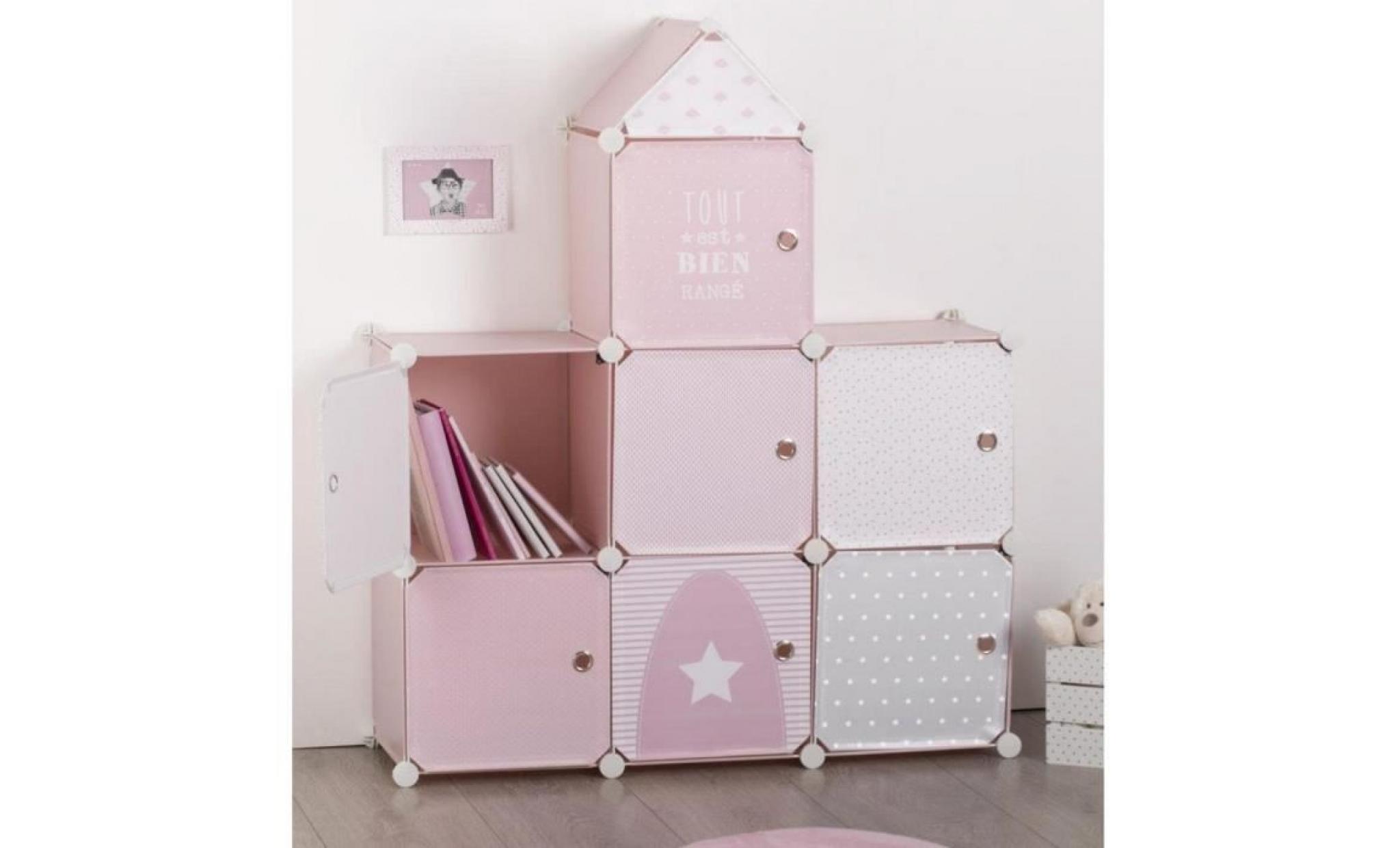 meuble de rangement colonne armoire de rangement jouets  forme château   coloris rose gris et blanc