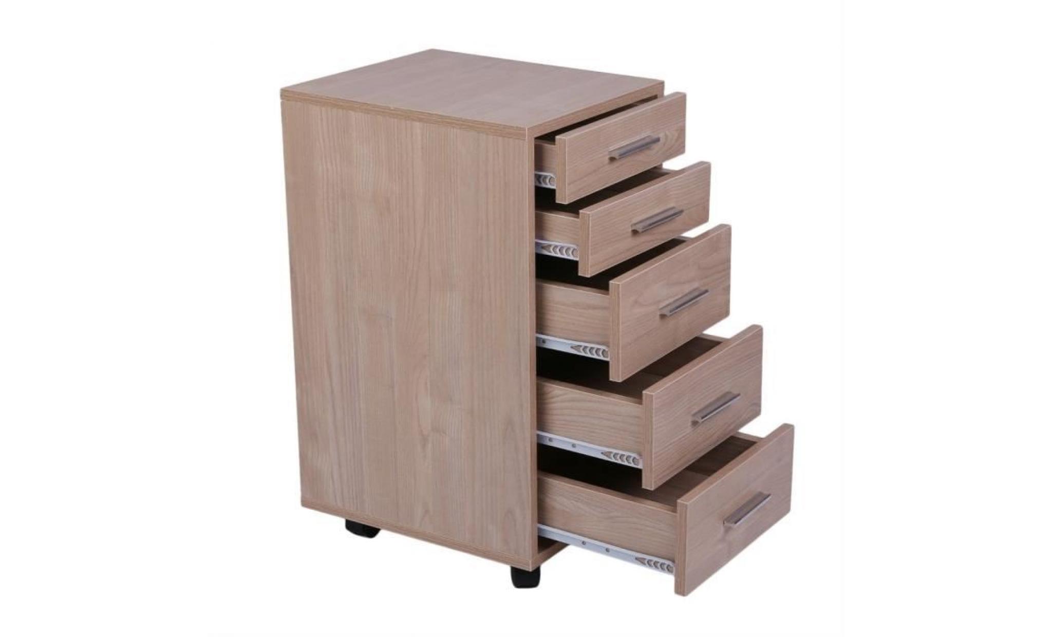 meuble de rangement commode style contemporaine avec 5 tiroirs   l 58 cm   brun clair pas cher