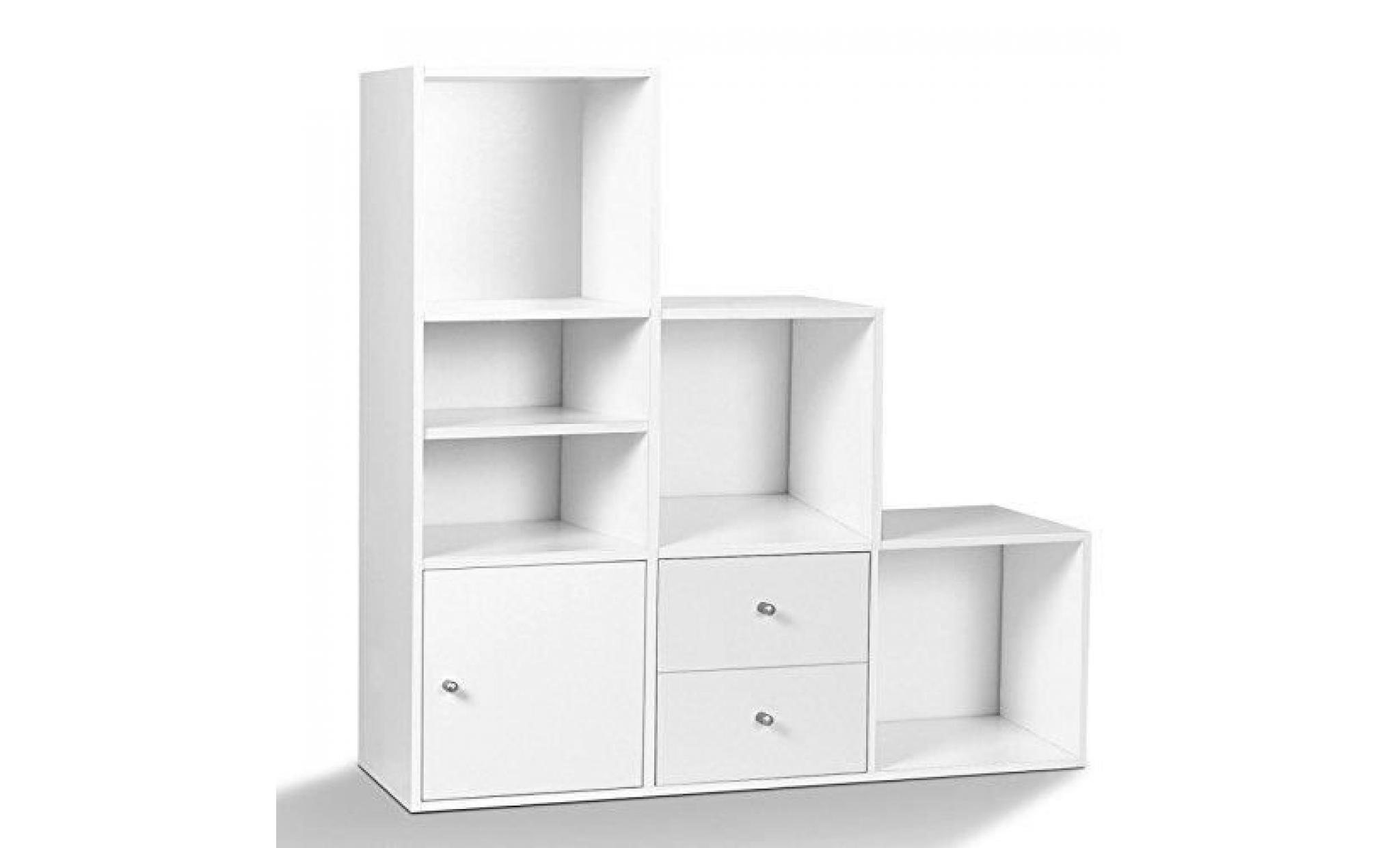 meuble de rangement escalier 3 niveaux bois blanc avec porte et tiroirs