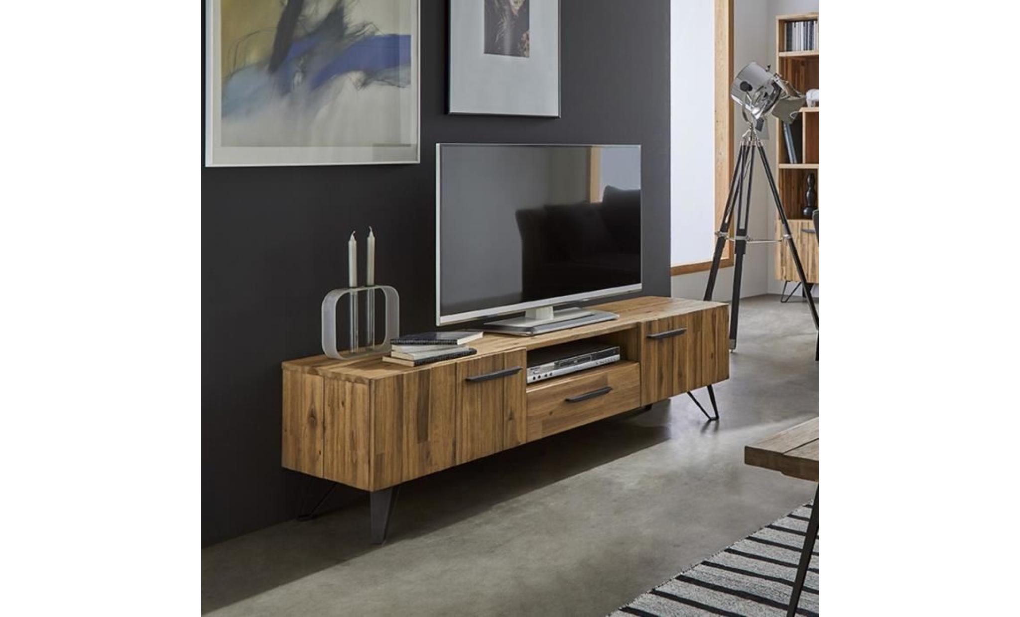 meuble de tv en bois acacia massif 160x42 3tiroirs par zendart selection chêne