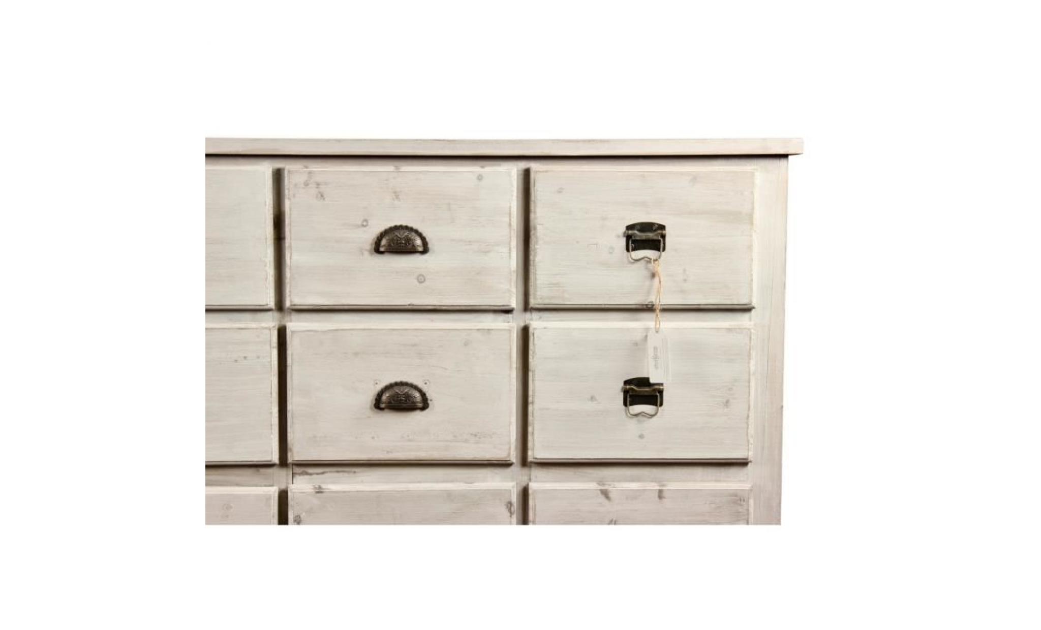 meuble semainier chiffonnier grainetier bois 12 tiroirs cerusé blanc 101x31.5x75cm pas cher