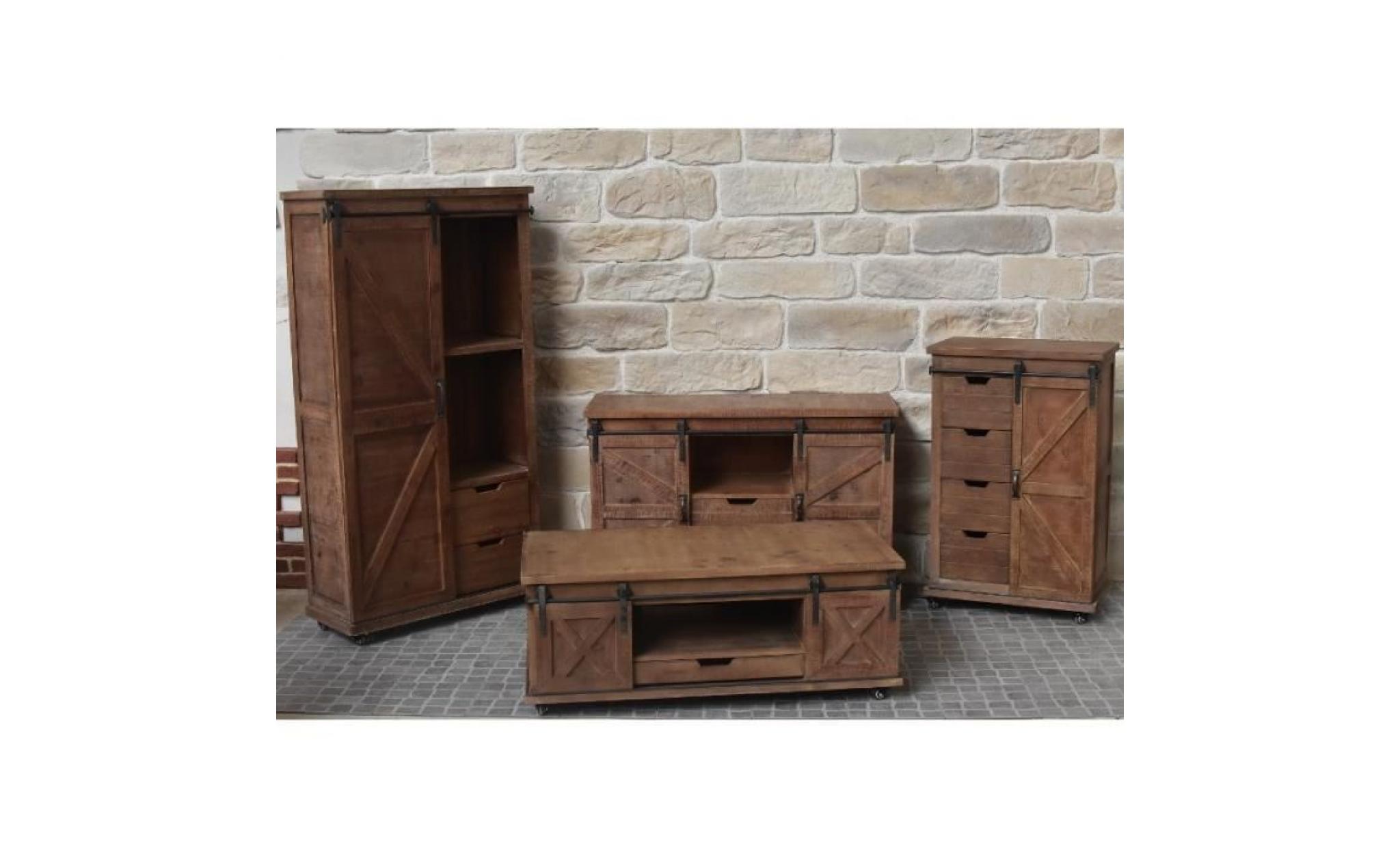 meuble table basse industriel campagne en bois et fer avec tiroirs 125x81x45 cm   10909 table pas cher