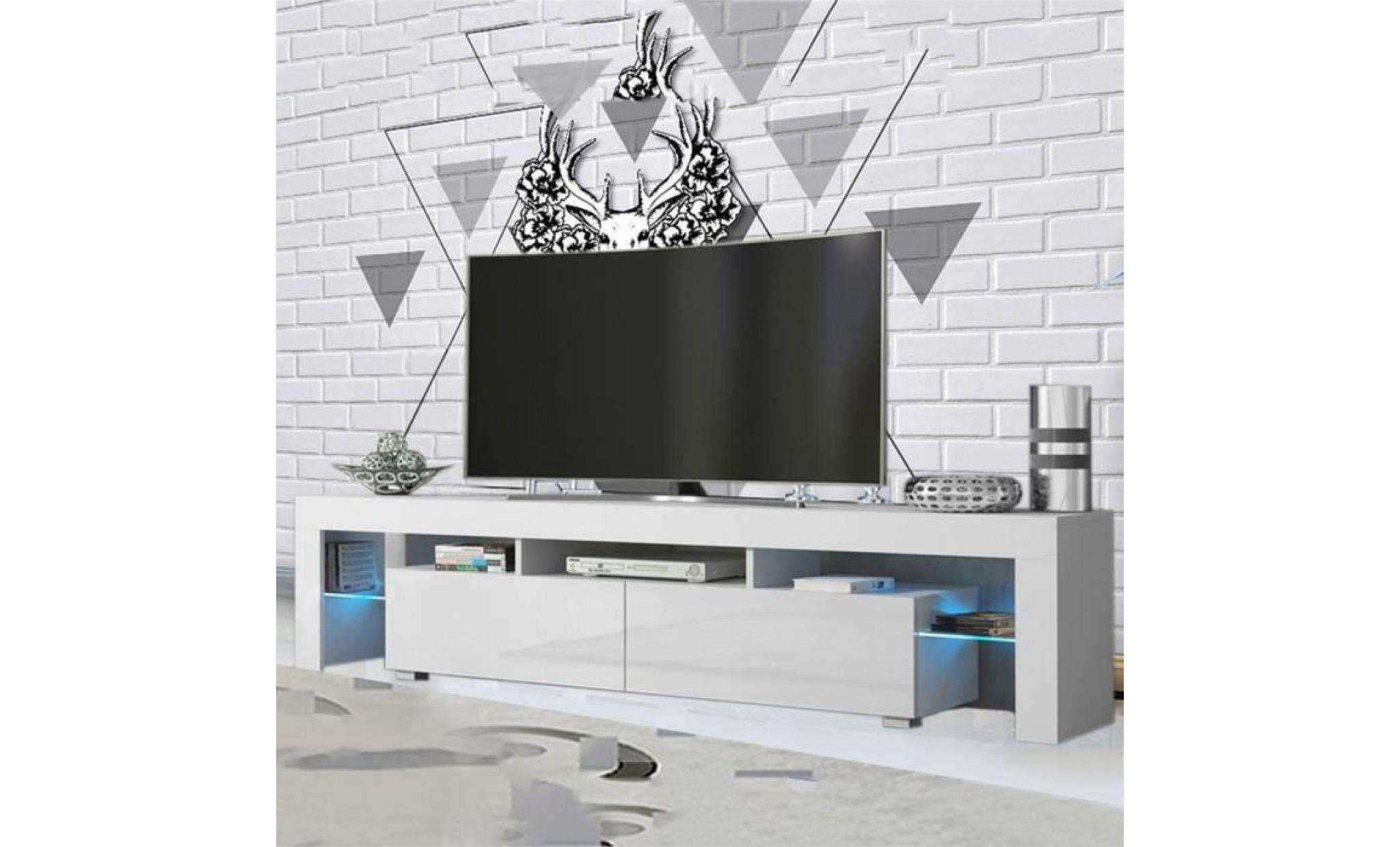 meuble télé blanc avec led décoration ultra long 200*35*45cm meuble hifi home théatre support tv