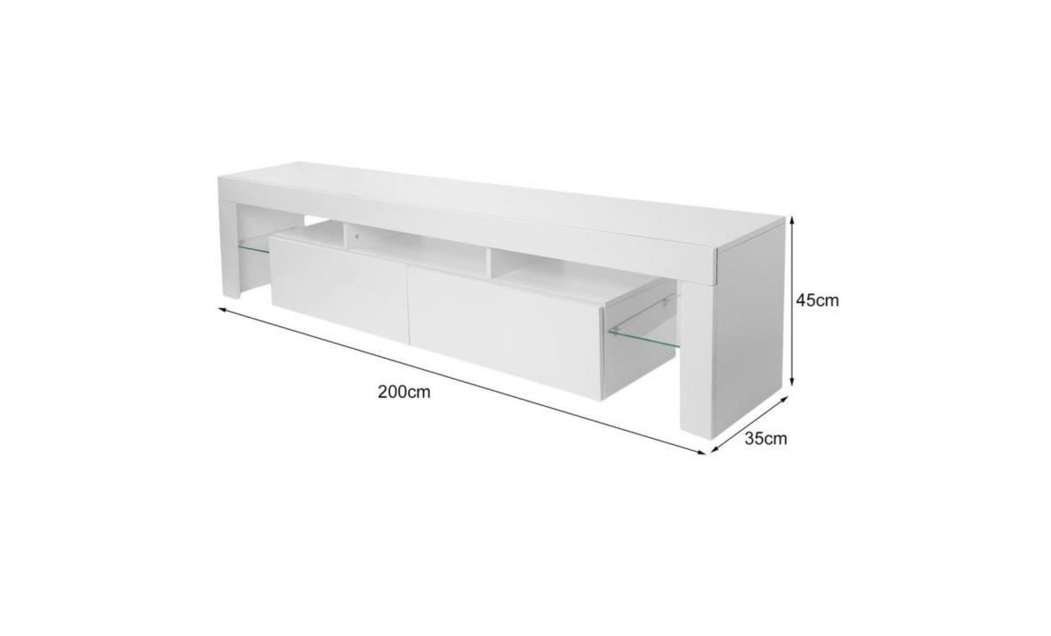 meuble télé blanc avec led décoration ultra long 200*35*45cm meuble hifi home théatre support tv pas cher