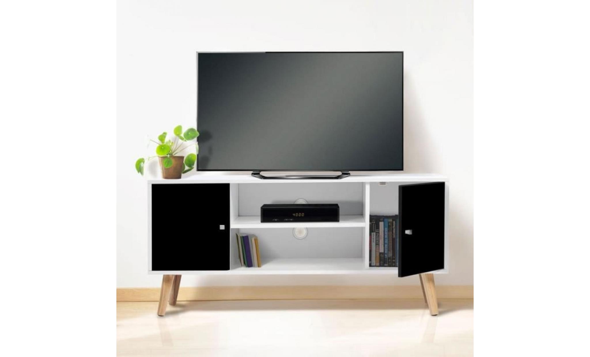 meuble télé effie scandinave bois blanc et noir