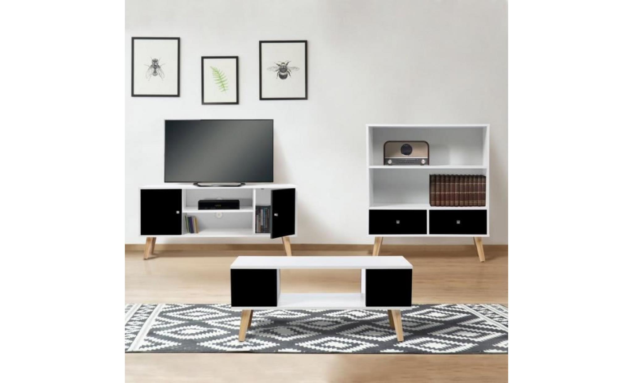 meuble télé effie scandinave bois blanc et noir pas cher