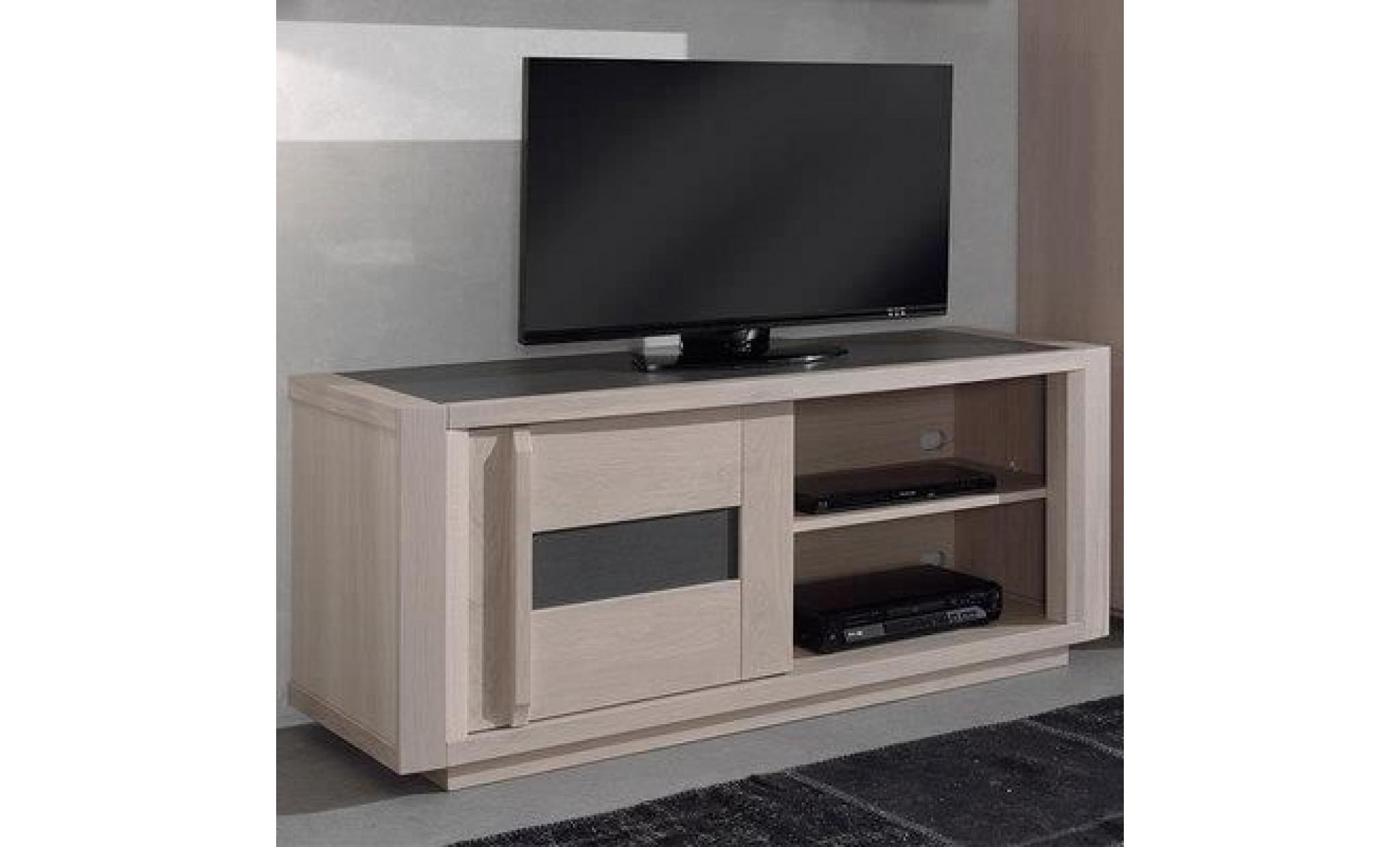 meuble télé moderne couleur bois clair et gris cassandre pas cher