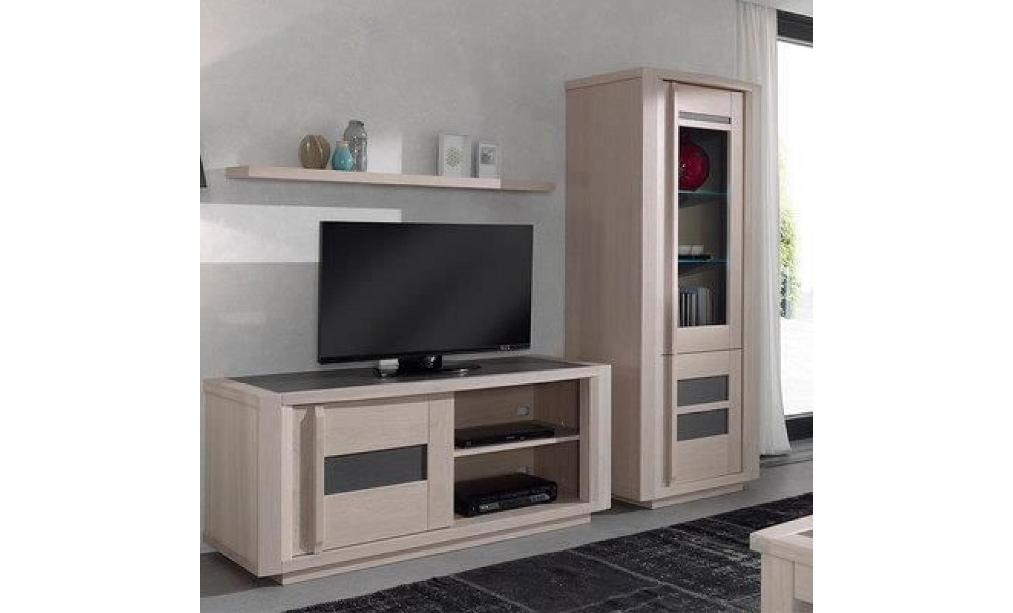 meuble télé moderne couleur bois clair et gris cassandre pas cher