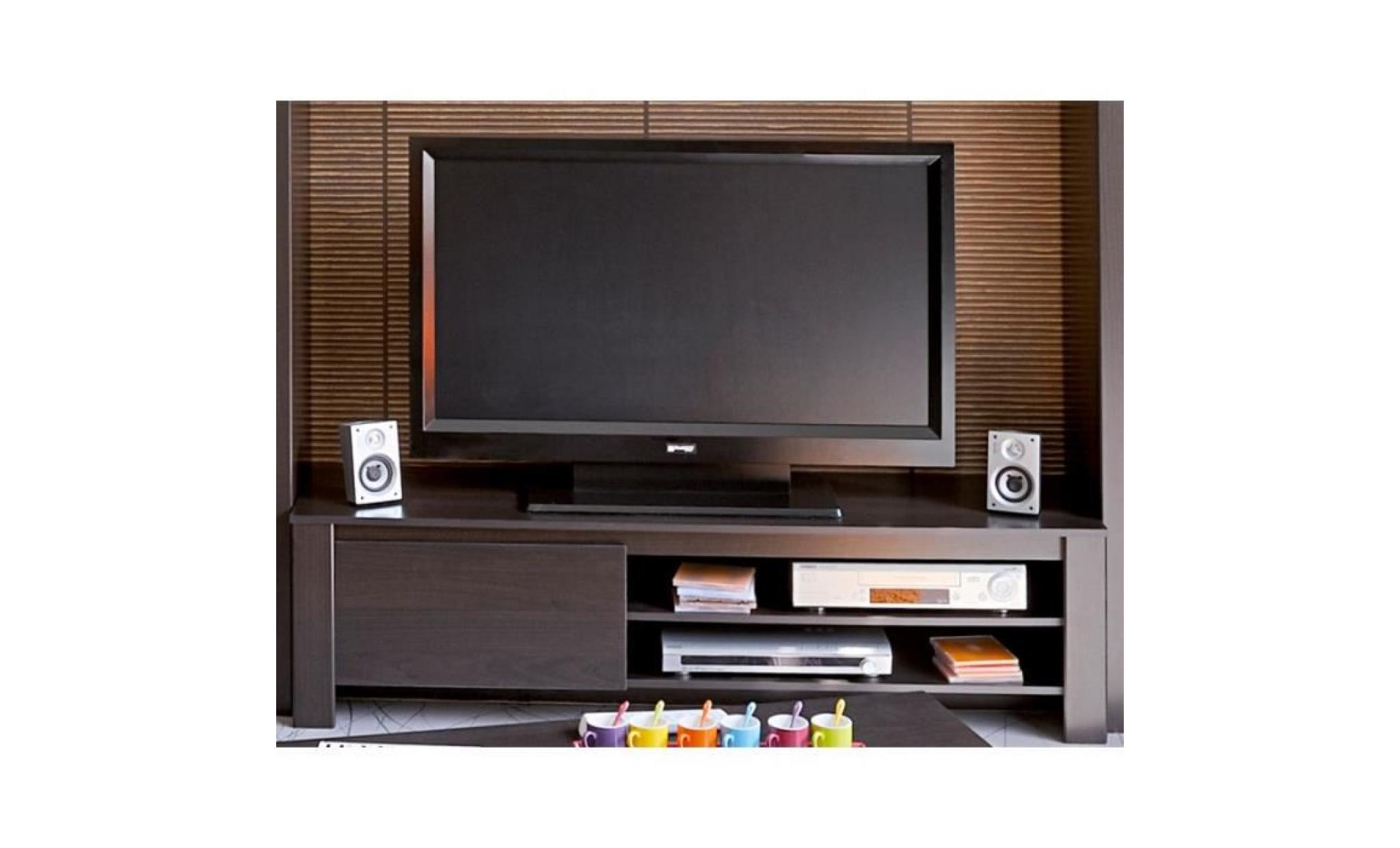 meuble tv 1 abattant bois café   barry   l 152 x l 40 x h 42