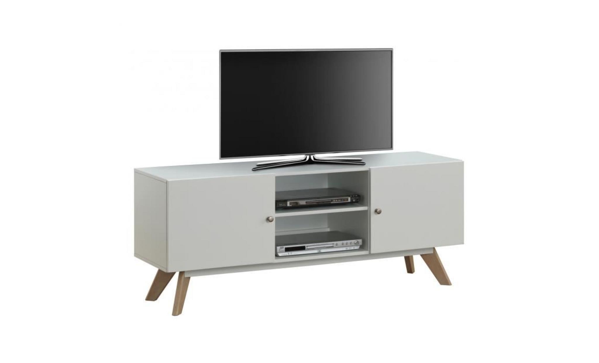 meuble tv 150 cm à 2 portes et 2 niches en mdf et bois coloris blanc p 41957 co blanc