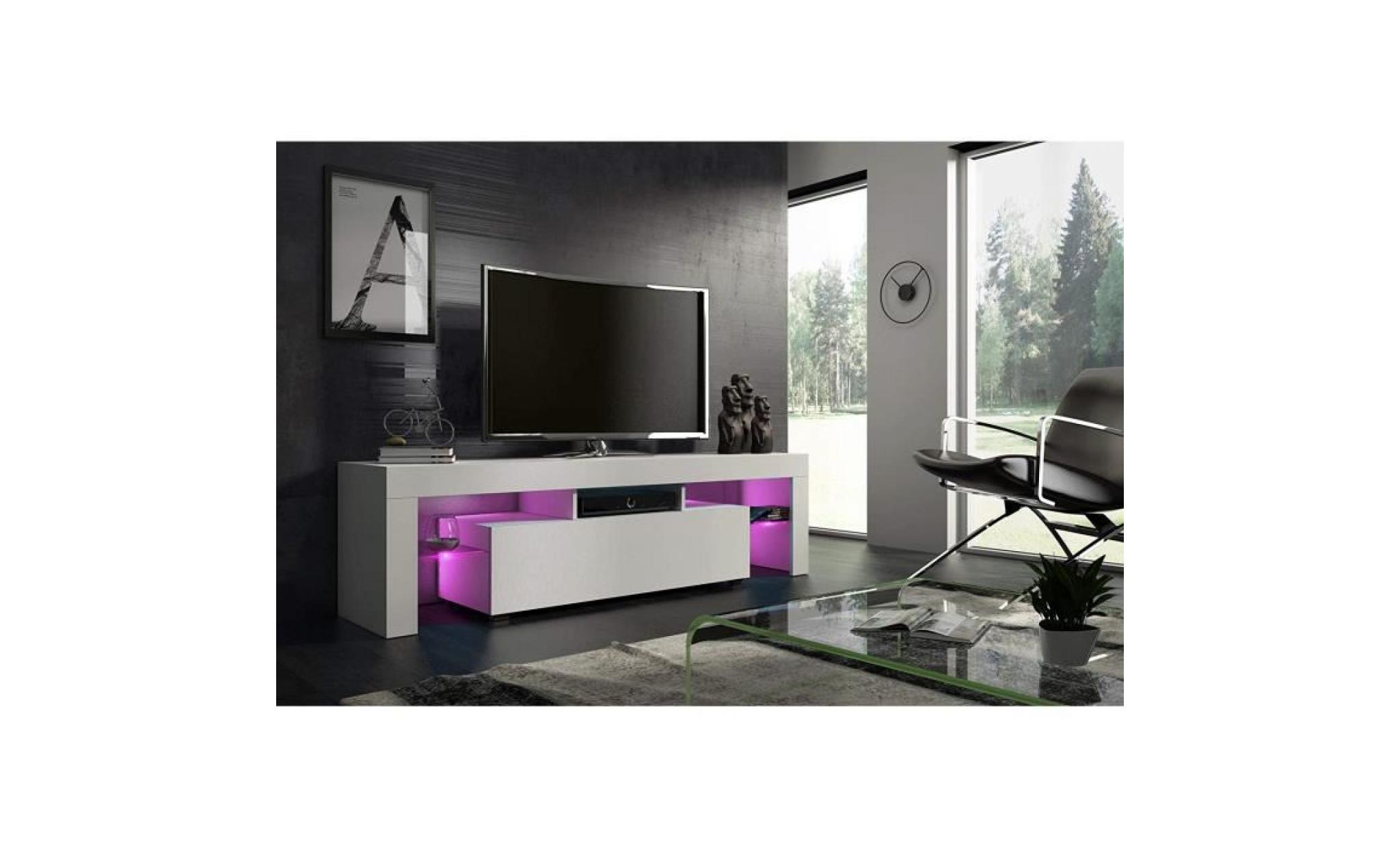 meuble tv 160 cm blanc mat avec led rgb pas cher