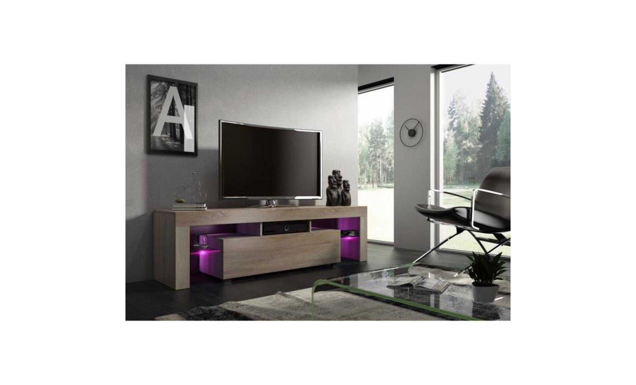 meuble tv 160 cm chêne mdf avec led