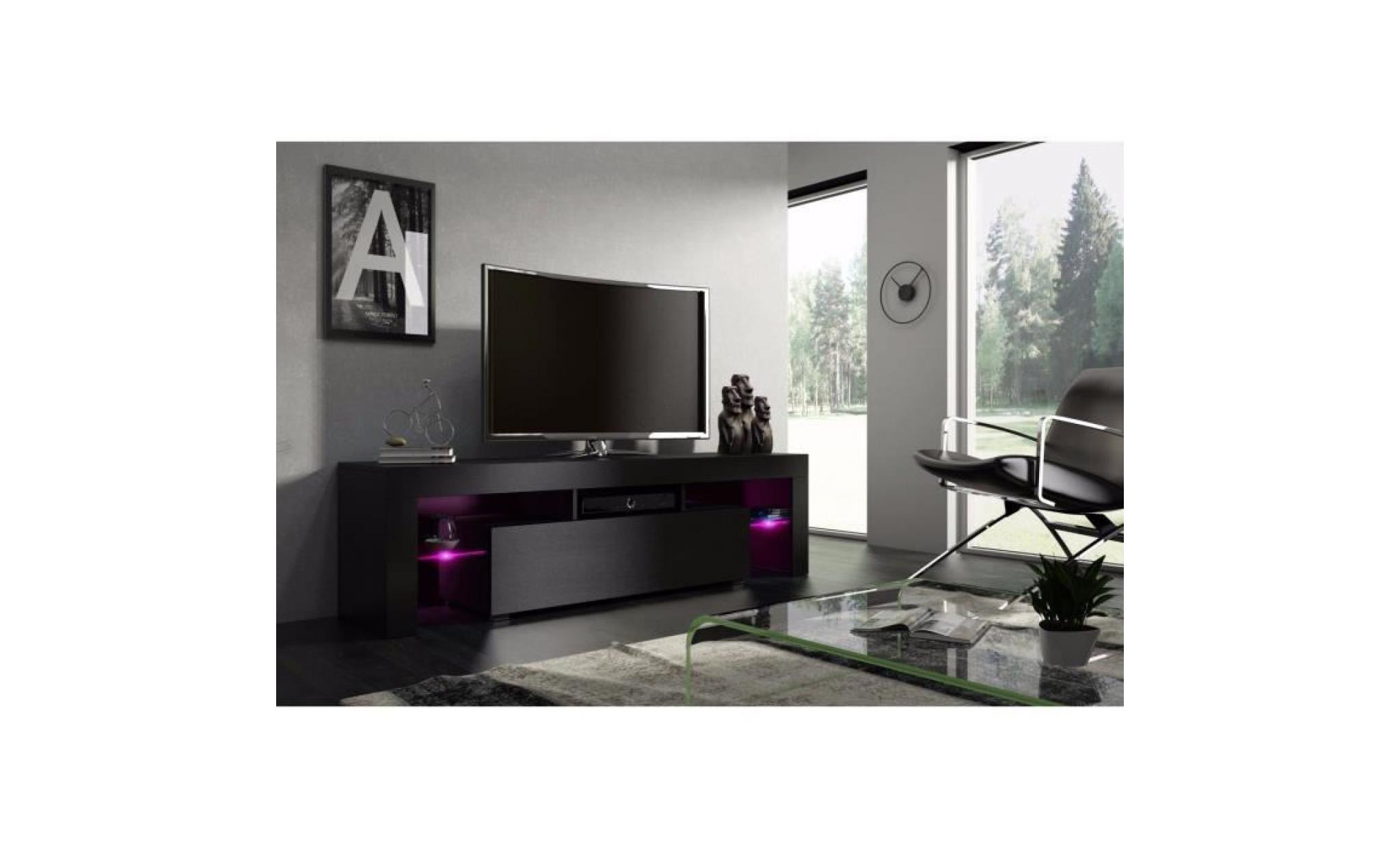 meuble tv 160 cm  noir  mat avec led
