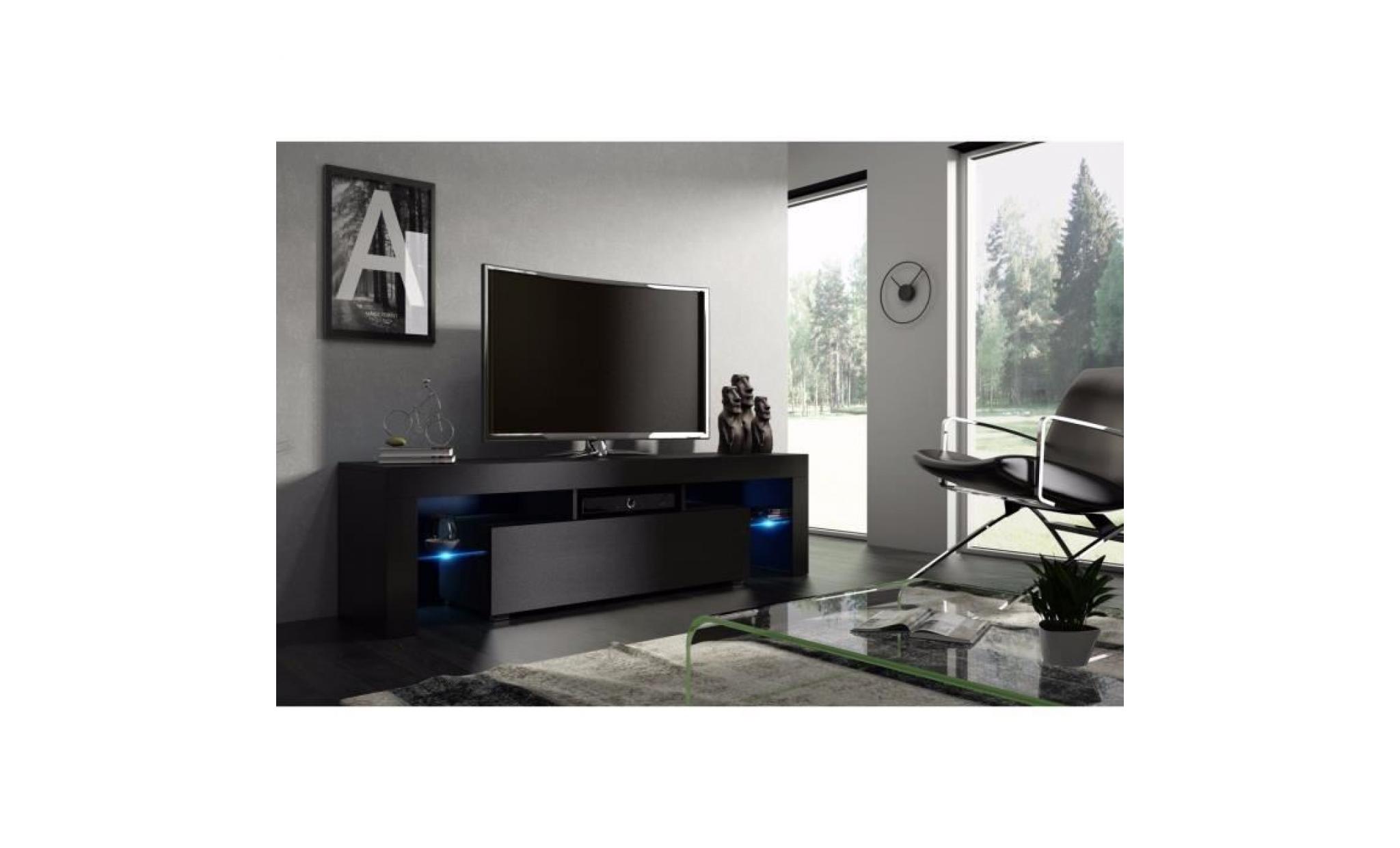 meuble tv 160 cm  noir  mat avec led pas cher