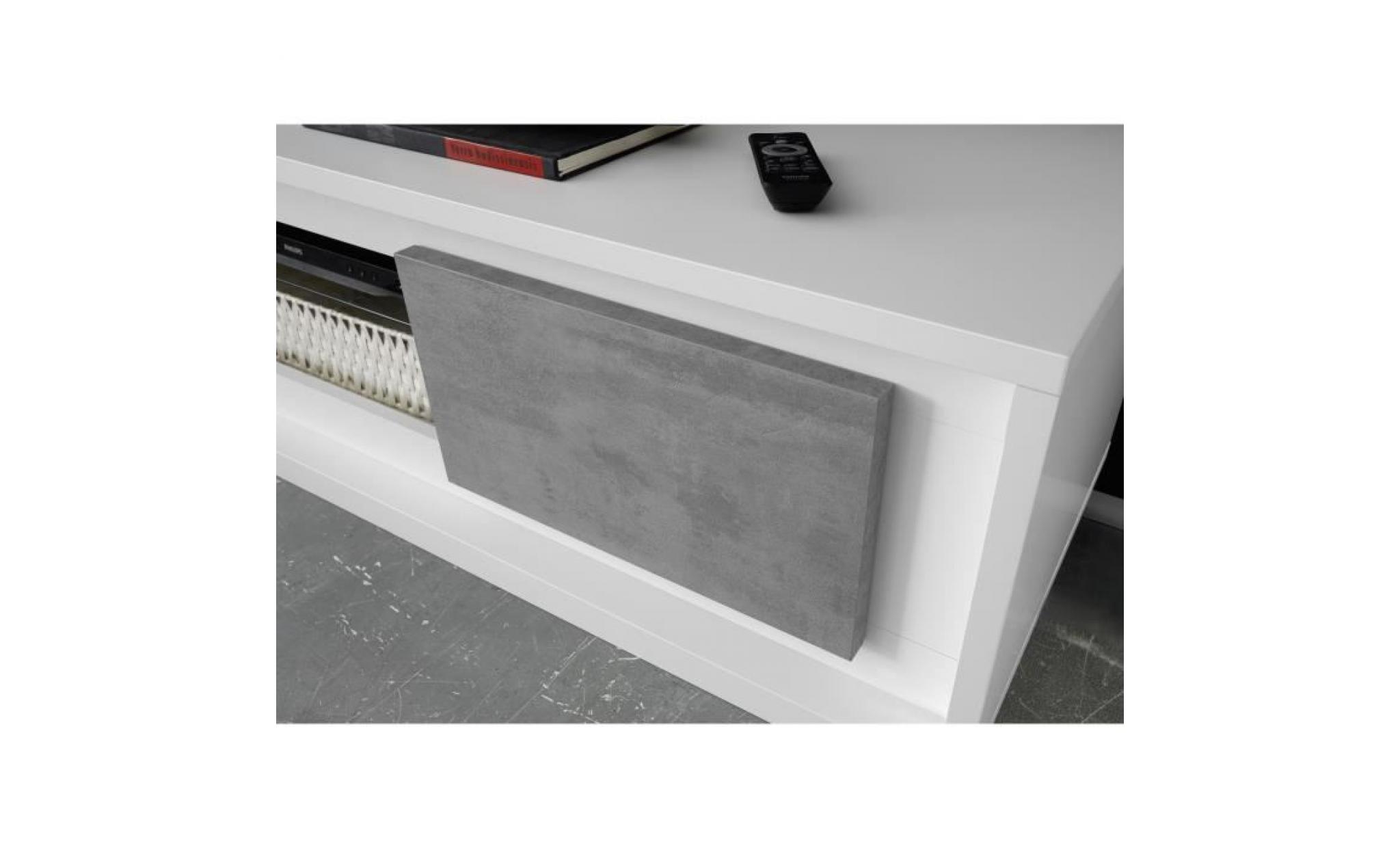meuble tv 160x45 cm coloris blanc laqué mat et béton blanc pas cher