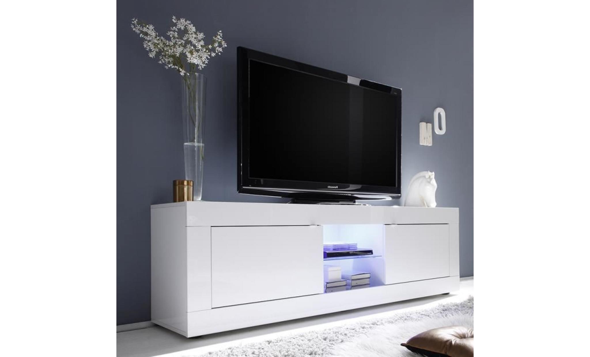 meuble tv 180 cm blanc laqué design focia 2  sans éclairage blanc