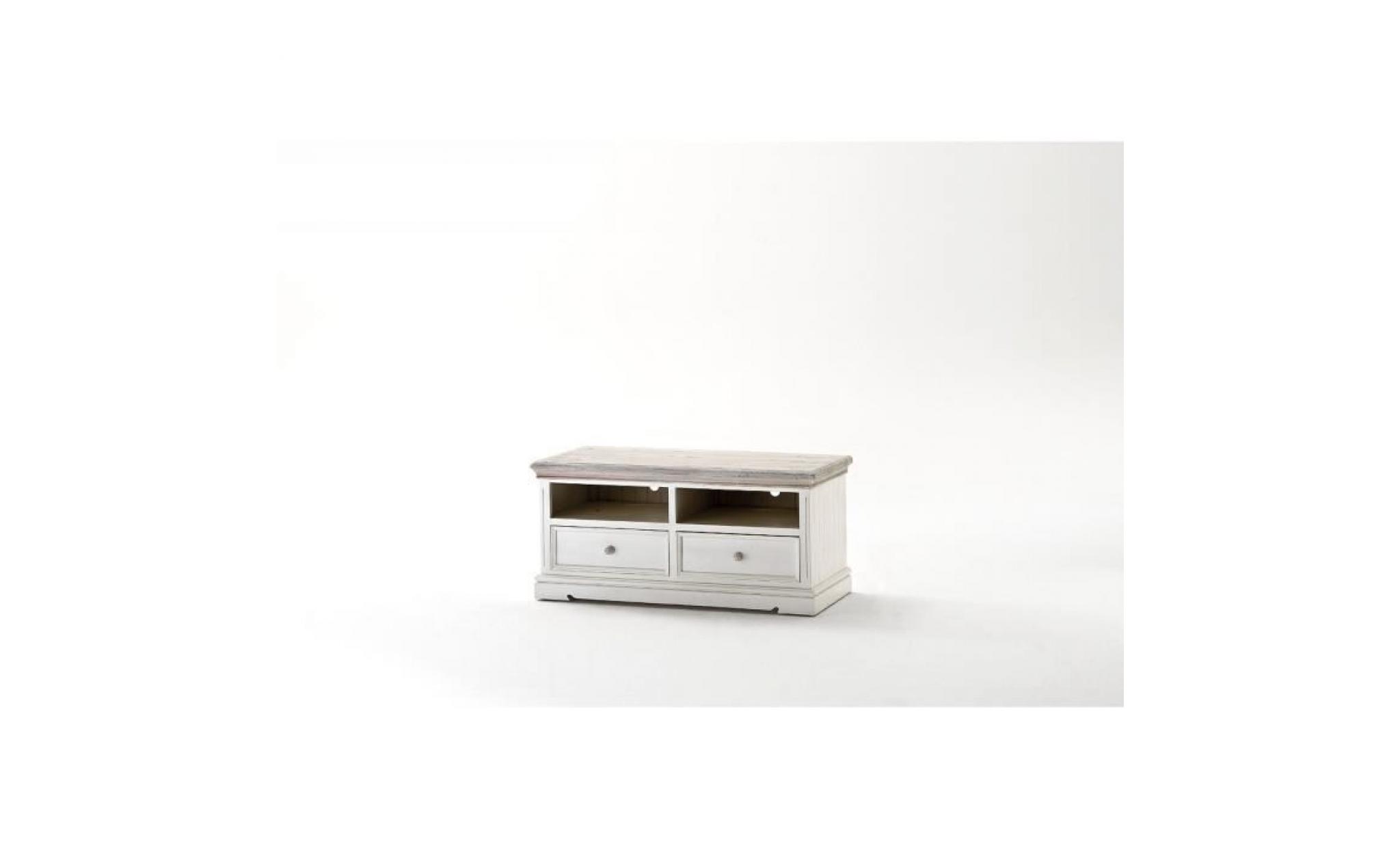 meuble tv 2 tiroirs contemporain blanc et gris en bois massif pin 121 cm p 42232 co blanc, gris pas cher