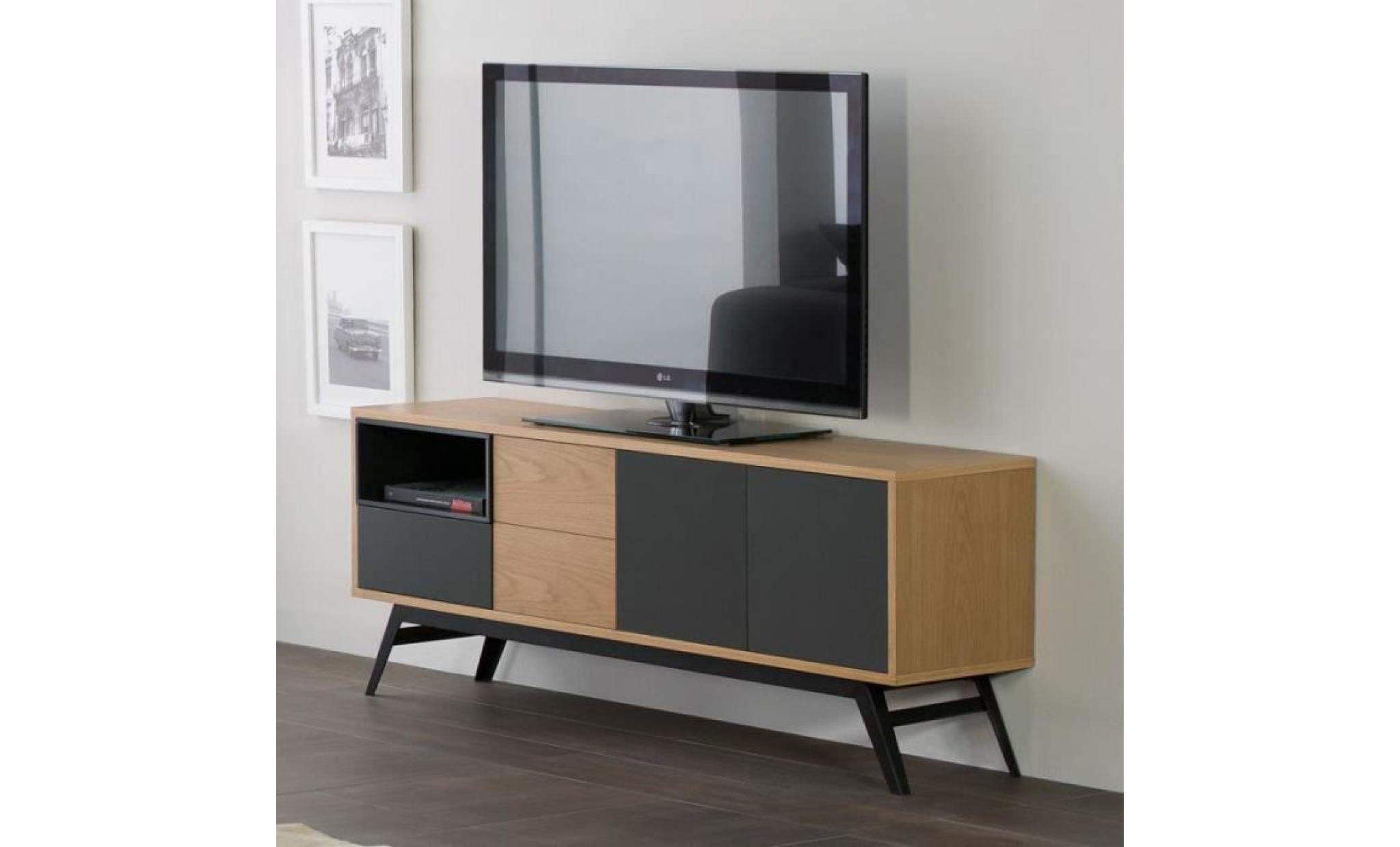 meuble tv 3 portes 1 tiroir   alesia   l 150 x l 35 x h 58 cm