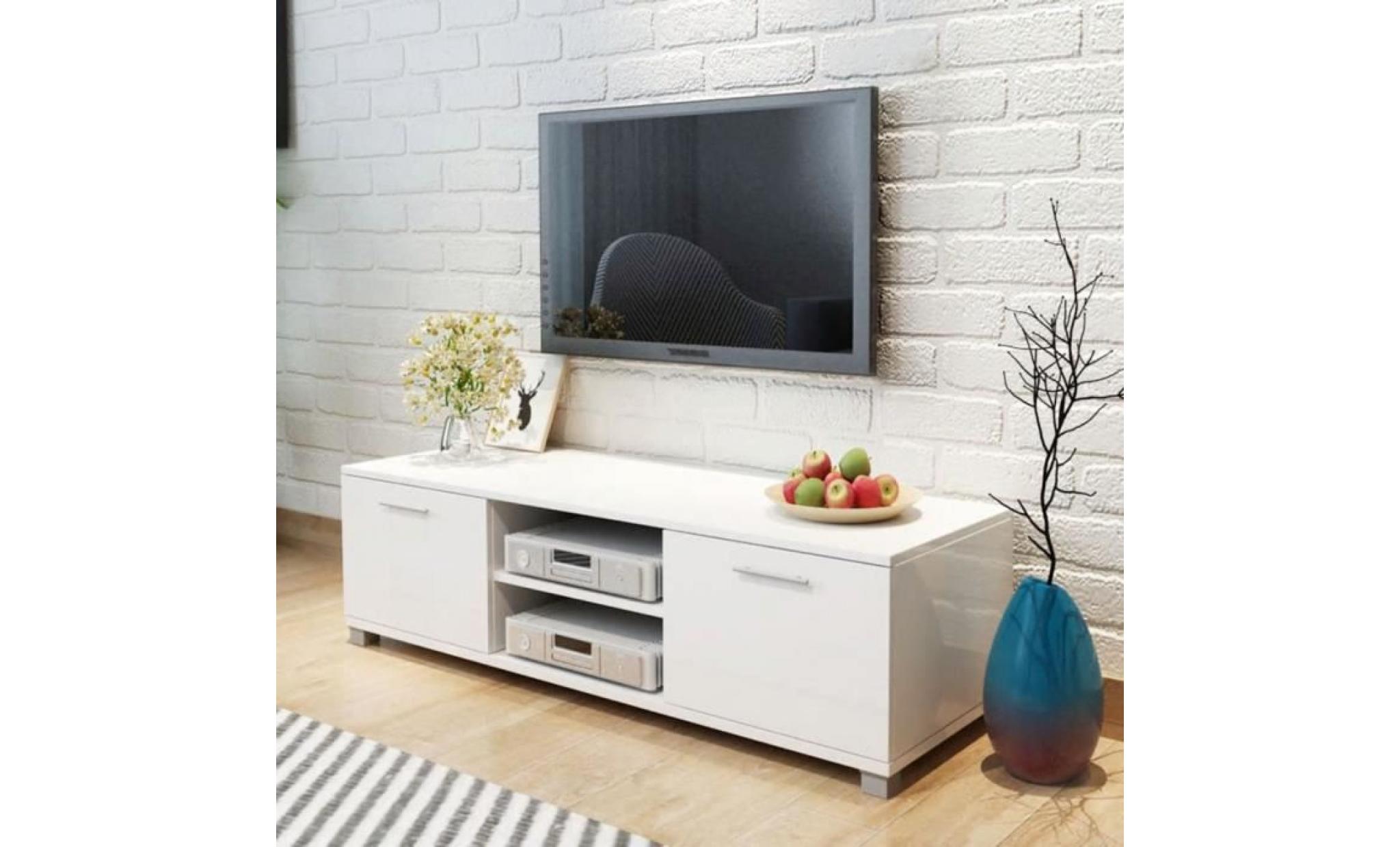 meuble tv salon scandinave meuble hi fi contemporain à haute brillance blanc 120 x 40,3 x 34,7 cm audio vidéo et pour home cinéma