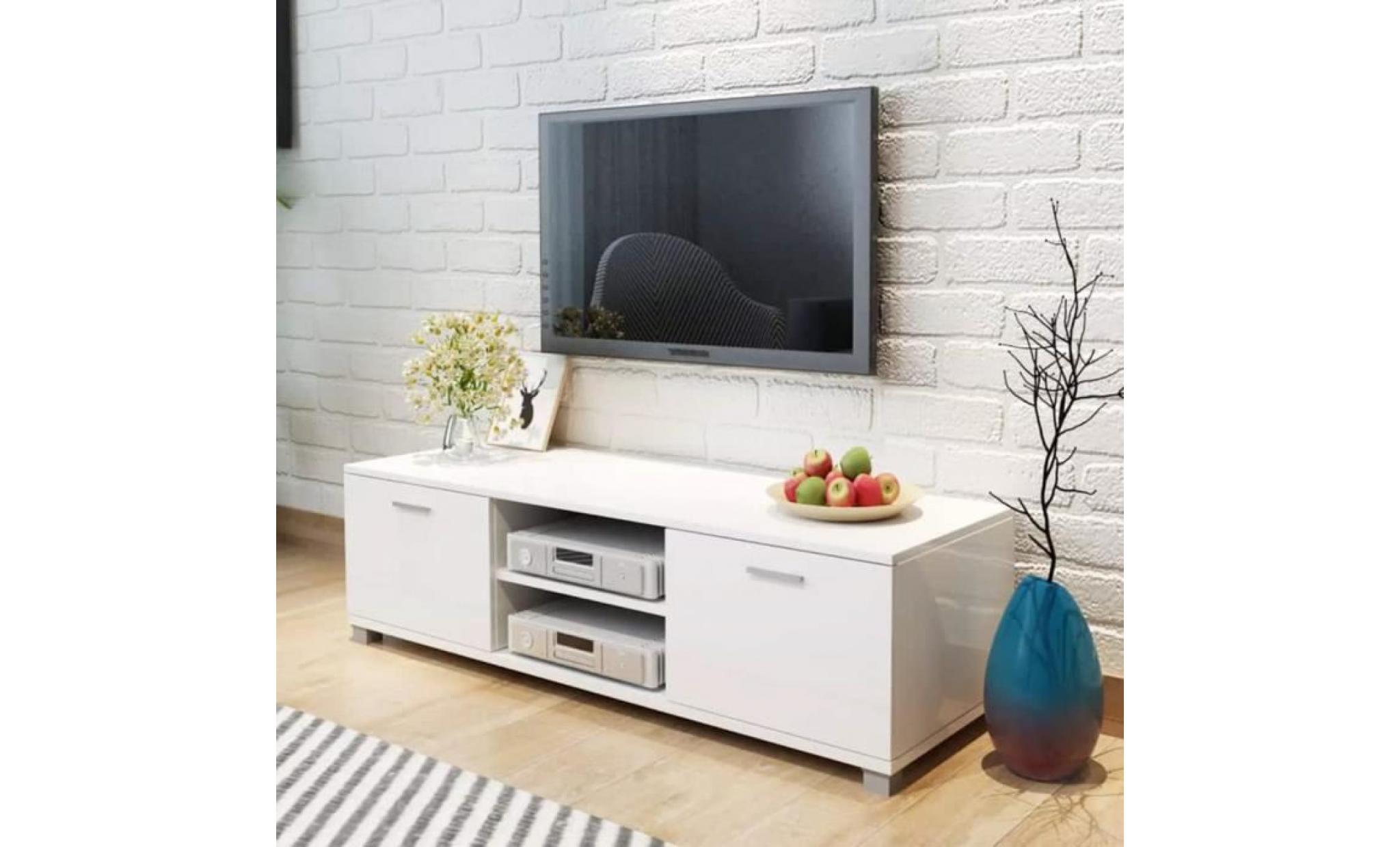 meuble tv à haute brillance blanc mode 140 x 40,3 x 34,7 cm