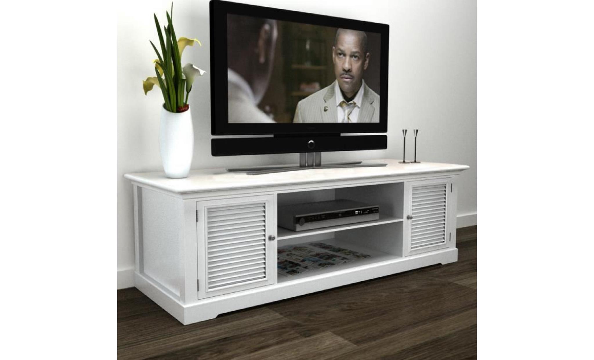 meuble tv à salle de séjour meuble de rangement avec 2 étagères et 2 portes en bois blanc 121 x 30,5 x 41,7 cm