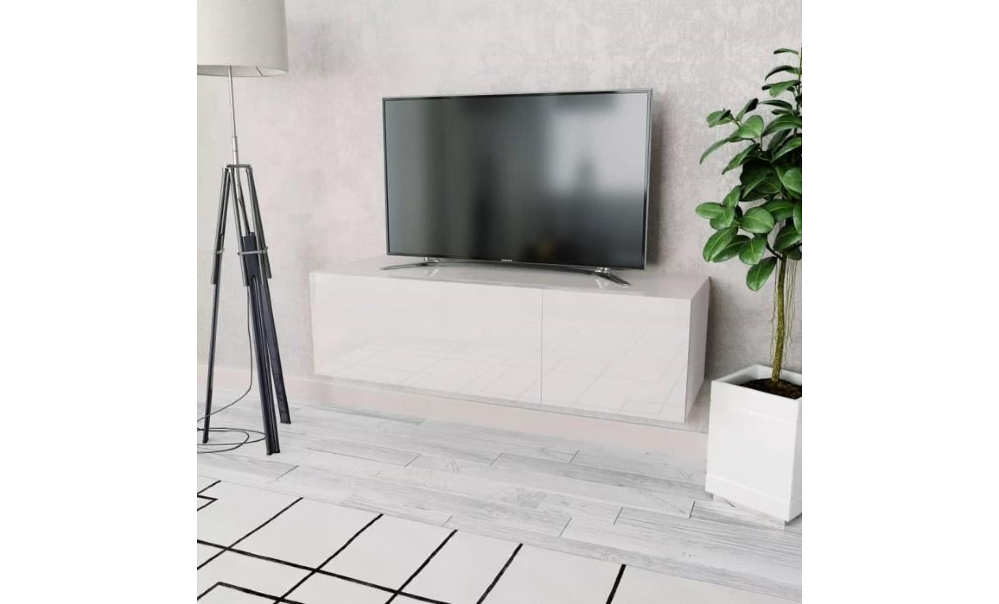 meuble tv aggloméré 120 x 40 x 34 cm blanc brillant muble tv mural scandinave contemporain
