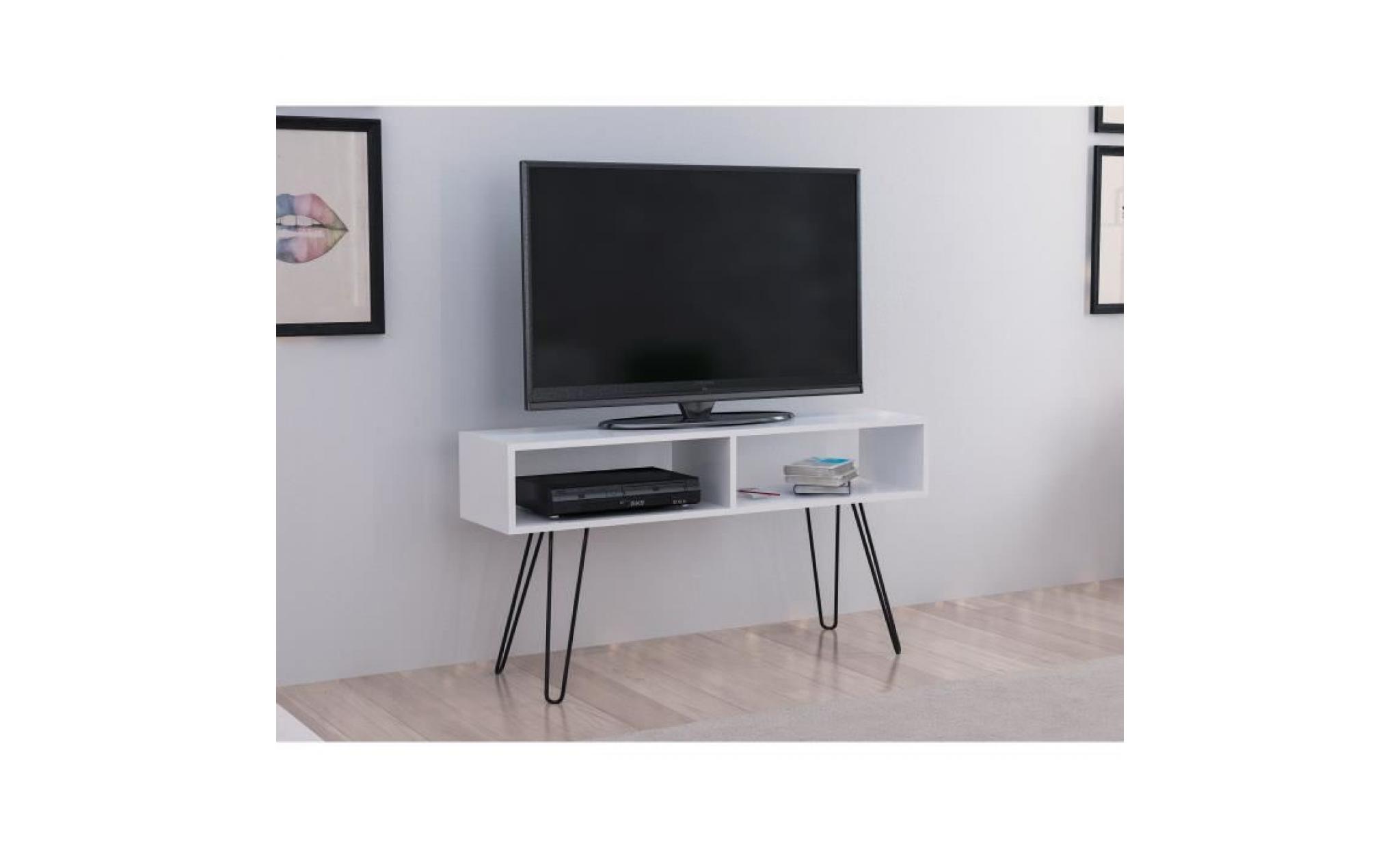 meuble tv alya blanc, bois et metal 120x68,5x29,5cm