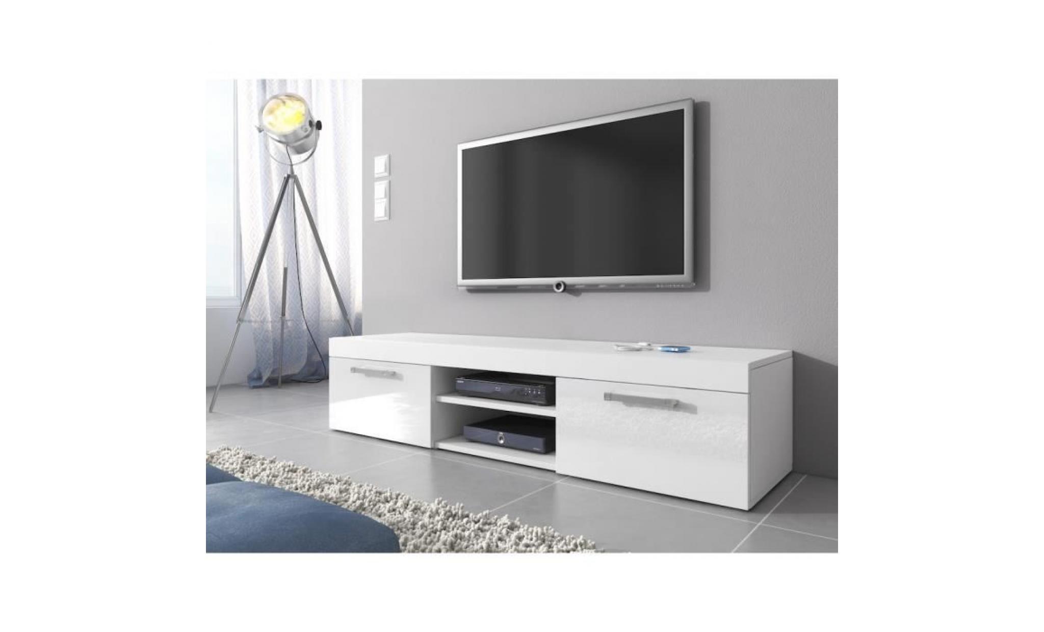 meuble tv armoire bas mambo 140 cm corps blanc mat / avant blanc brillant