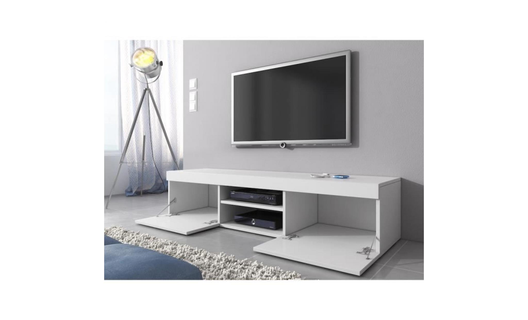 meuble tv armoire bas mambo 140 cm corps blanc mat / avant blanc brillant pas cher