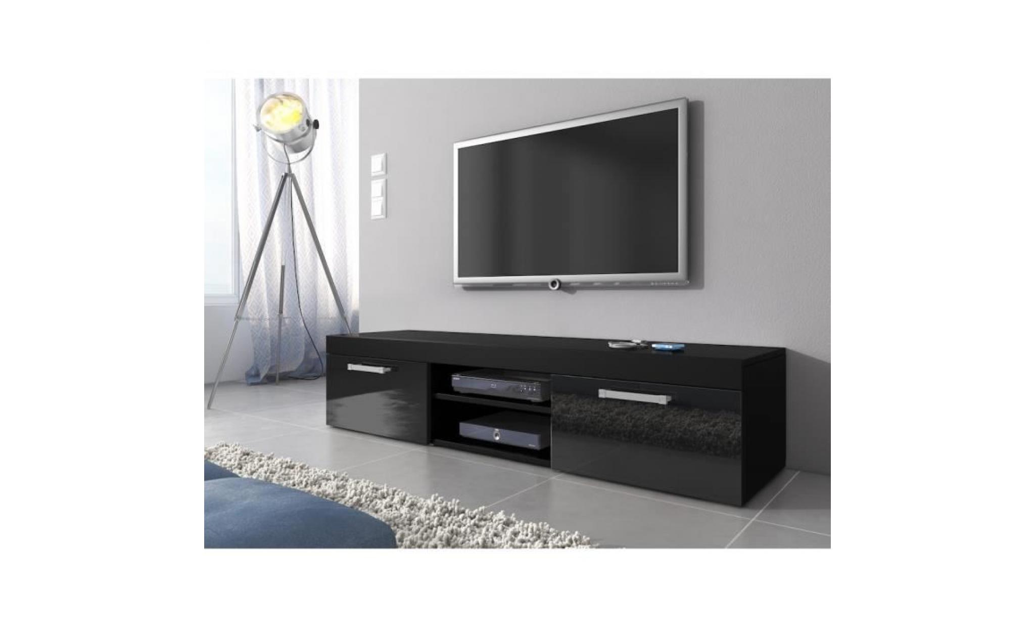 meuble tv armoire bas mambo 140 cm corps noir mat / avant noir brillant