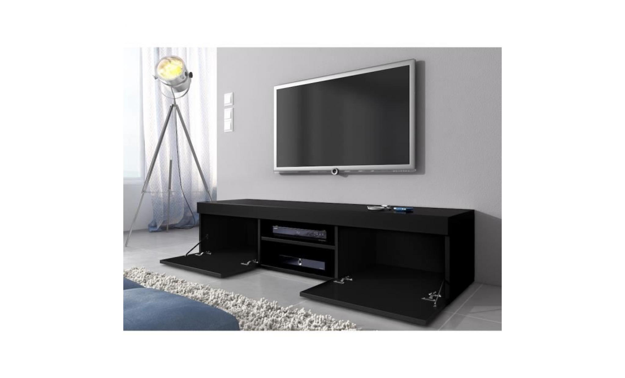 meuble tv armoire bas mambo 140 cm corps noir mat / avant noir brillant pas cher