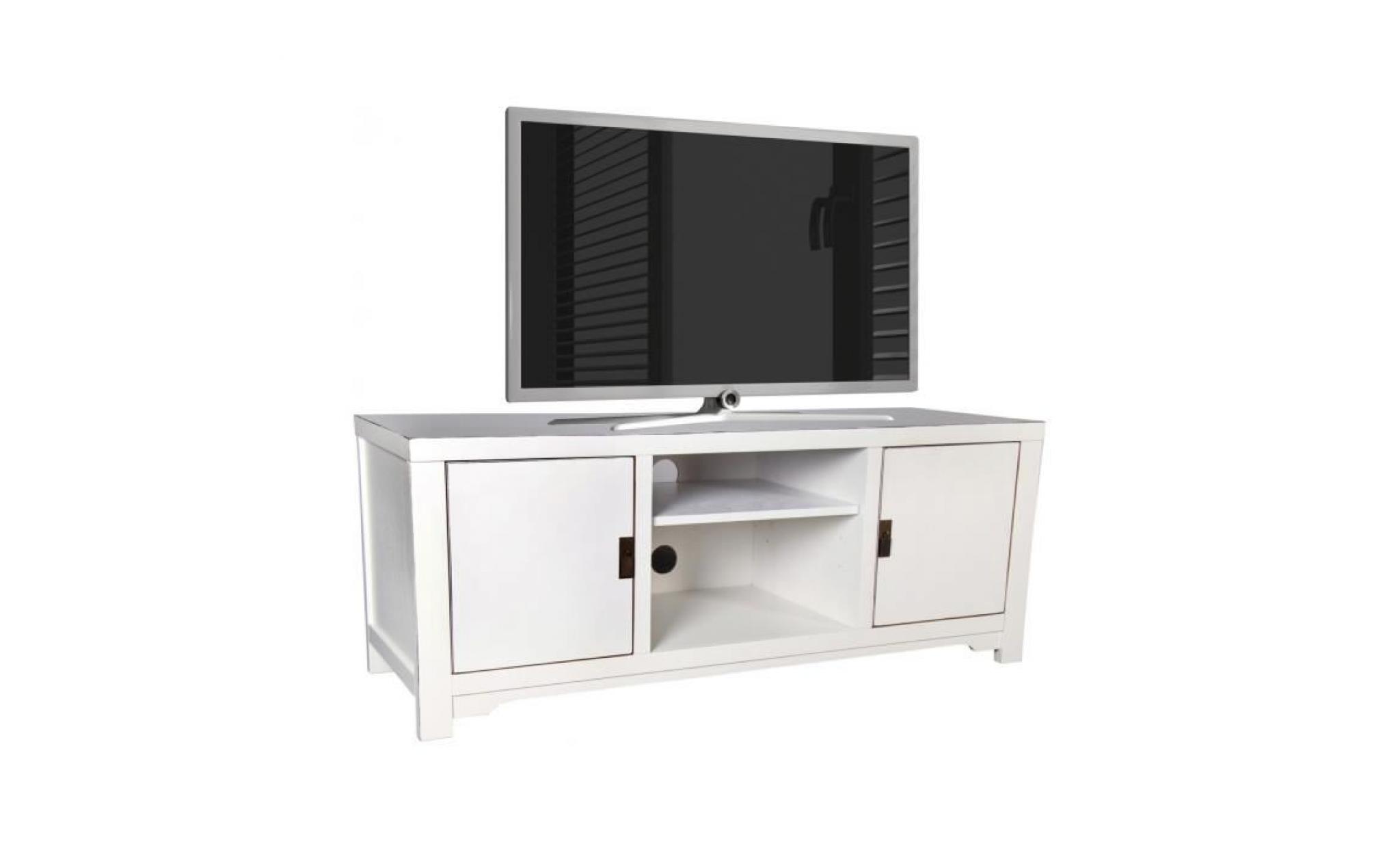 meuble tv asiatique 140x55 cm à 2 portes et 2 niches ouvertes en bois de peuplier coloris noir p 36036 co noir
