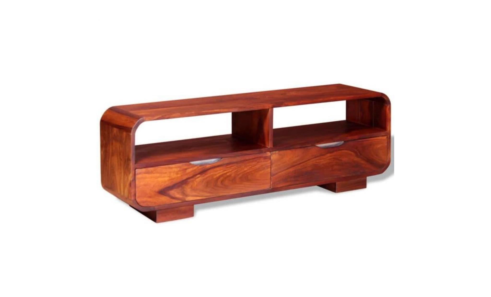 meuble tv avec 2 tiroirs bois massif de sesahm 116 x 30 x 40 cm pas cher