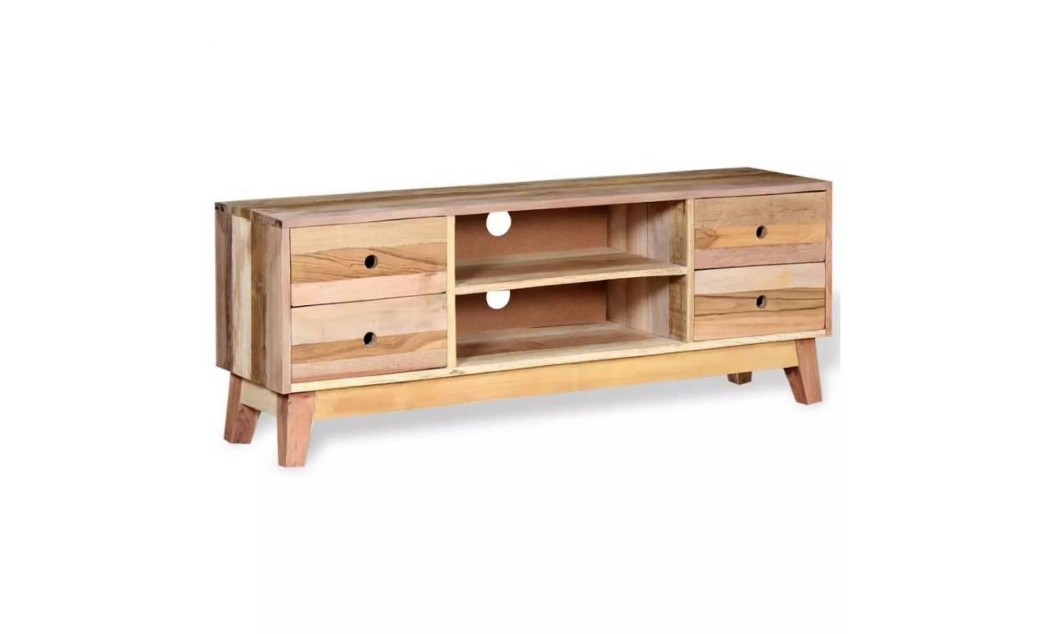 meuble tv avec 4 tiroirs et 2 étagères bois de récupération massif pas cher