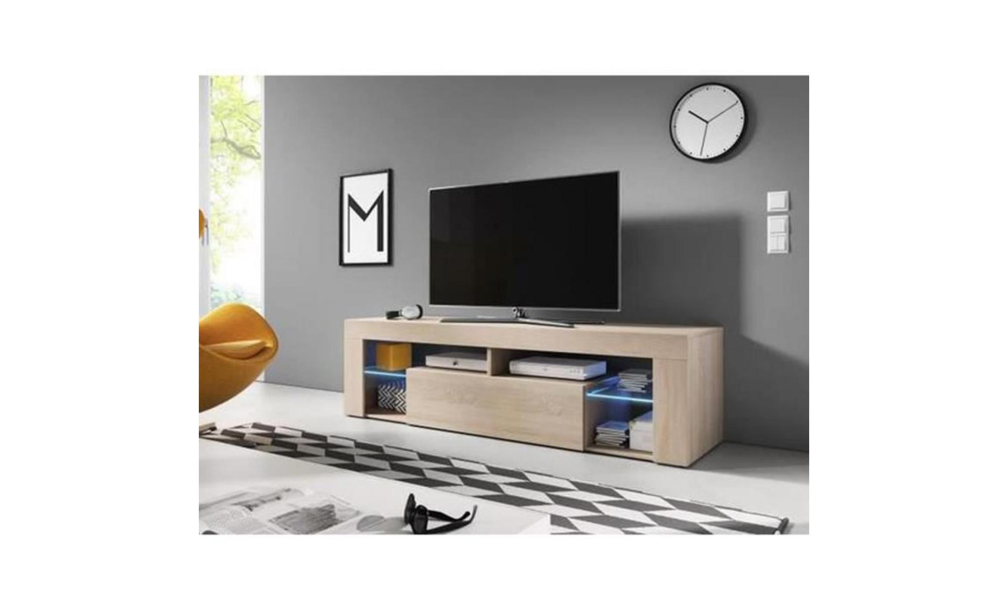 meuble tv avec éclairage led, coloris chêne sonoma   dim : 160 x 35 x 55 cm pas cher