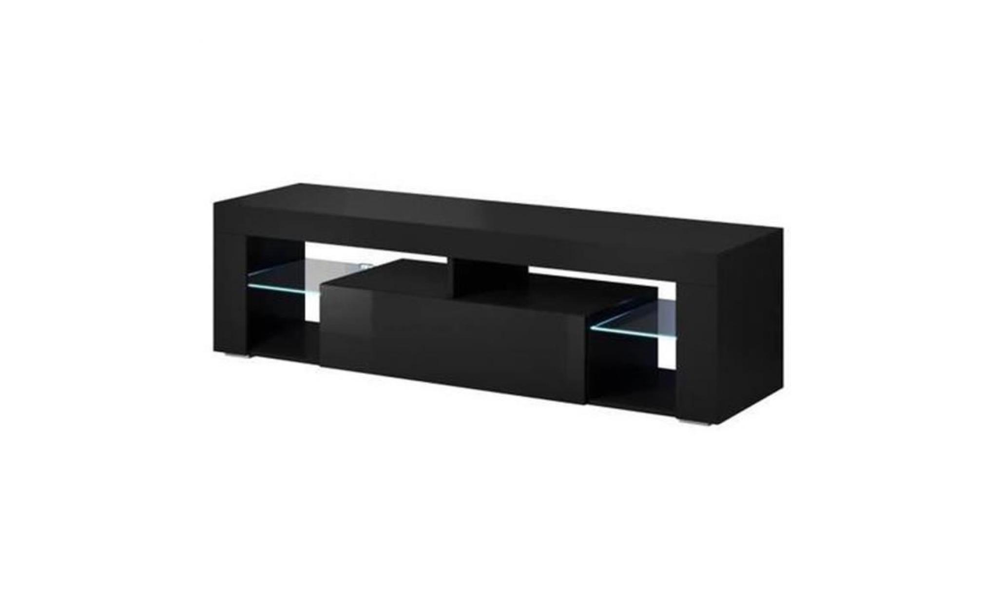 meuble tv avec éclairage led, coloris noir noir brillant   dim : 160 x 35 x 55 cm
