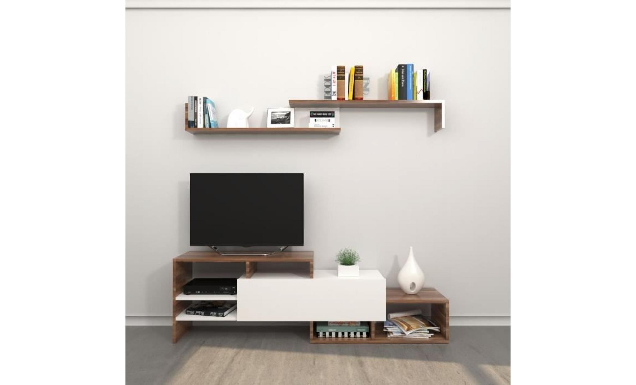meuble tv avec étagère fenice   l. 150 x h. 45 cm   marron pas cher