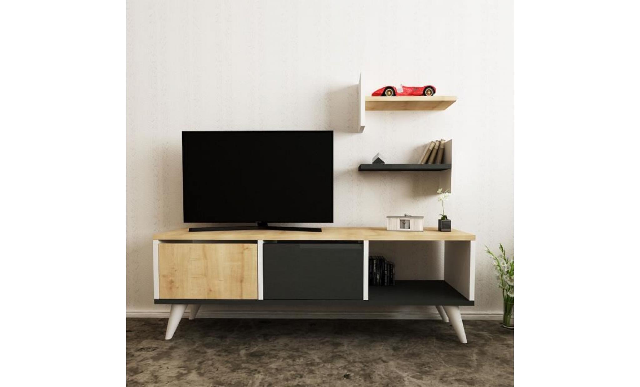 meuble tv avec étagères foxy   l. 120 x h. 40 cm   beige pas cher