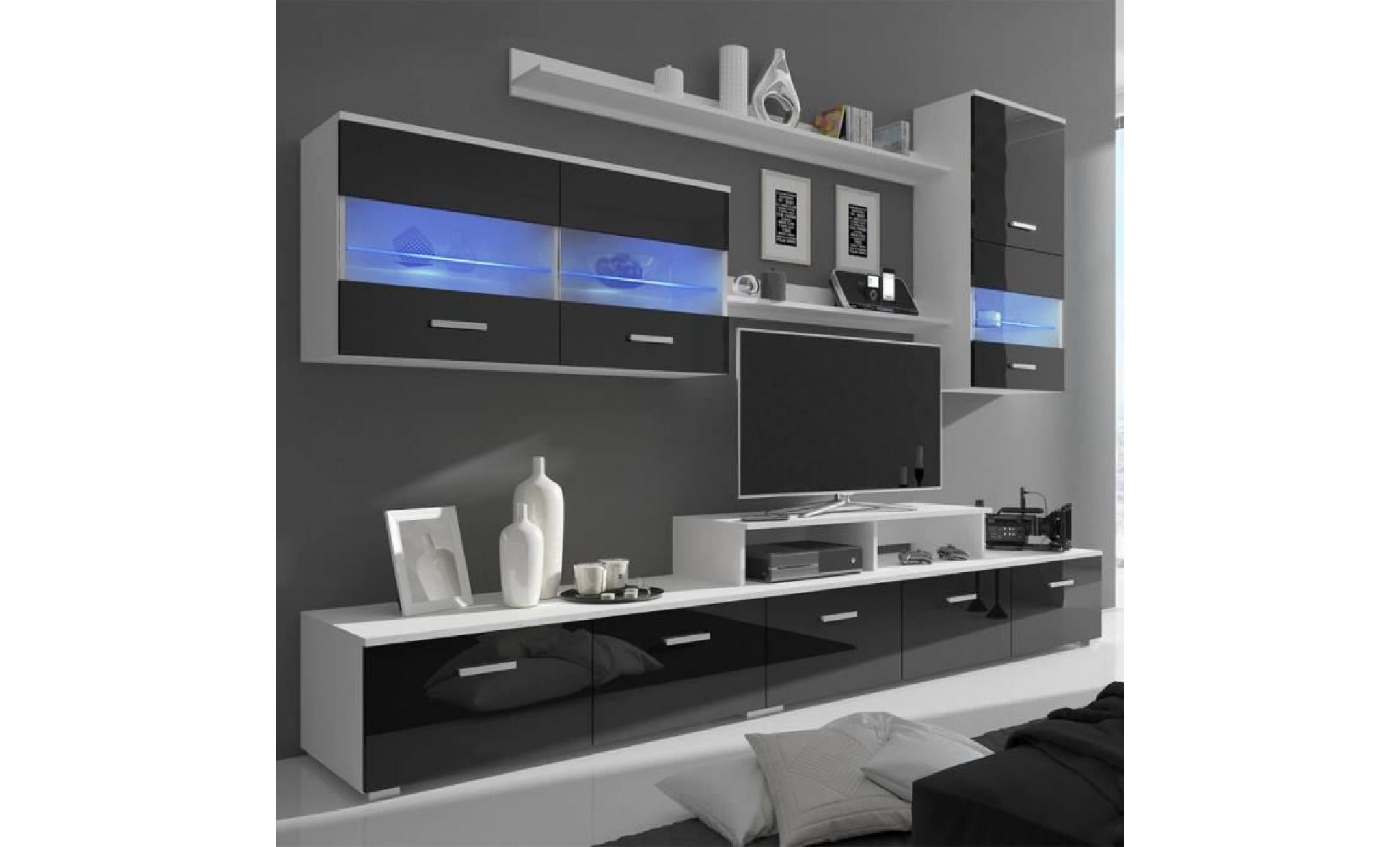 meuble tv avec led 250 cm noir haute brillance 7 pcs