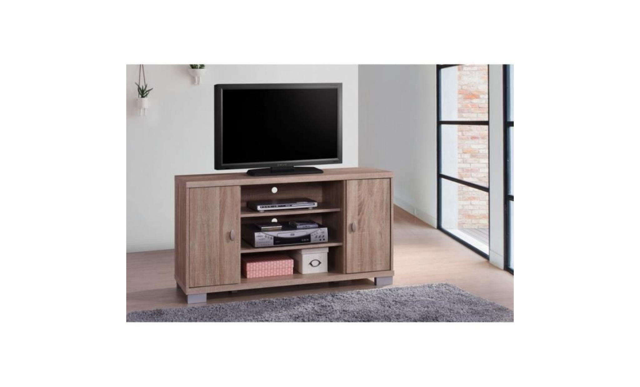 meuble tv belek 120 cm à 2 portes et 3 niches coloris sonoma.: 40 marron