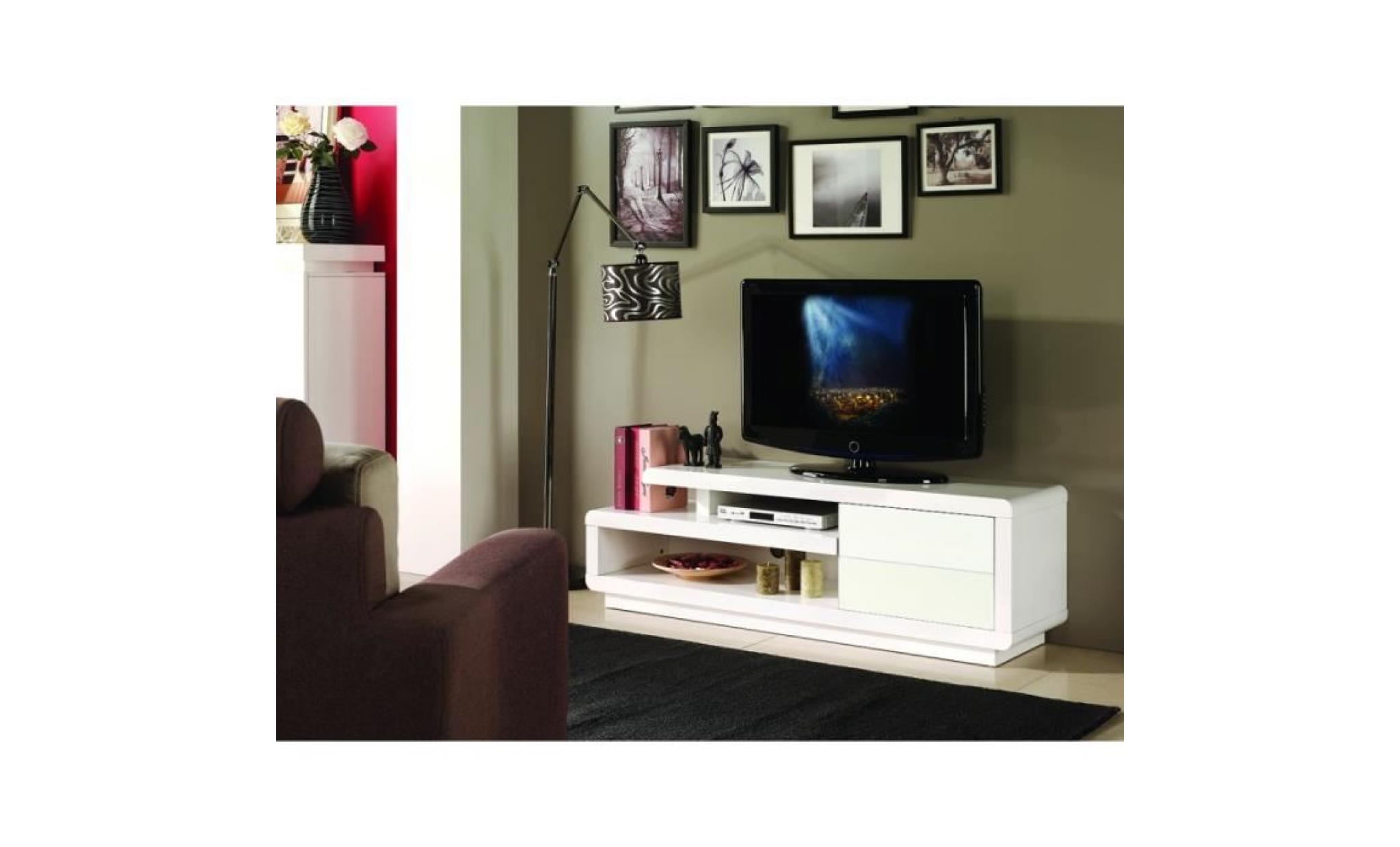 meuble tv binche 142 cm à 2 tiroirs et 2 niches coloris blanc.: 40 blanc