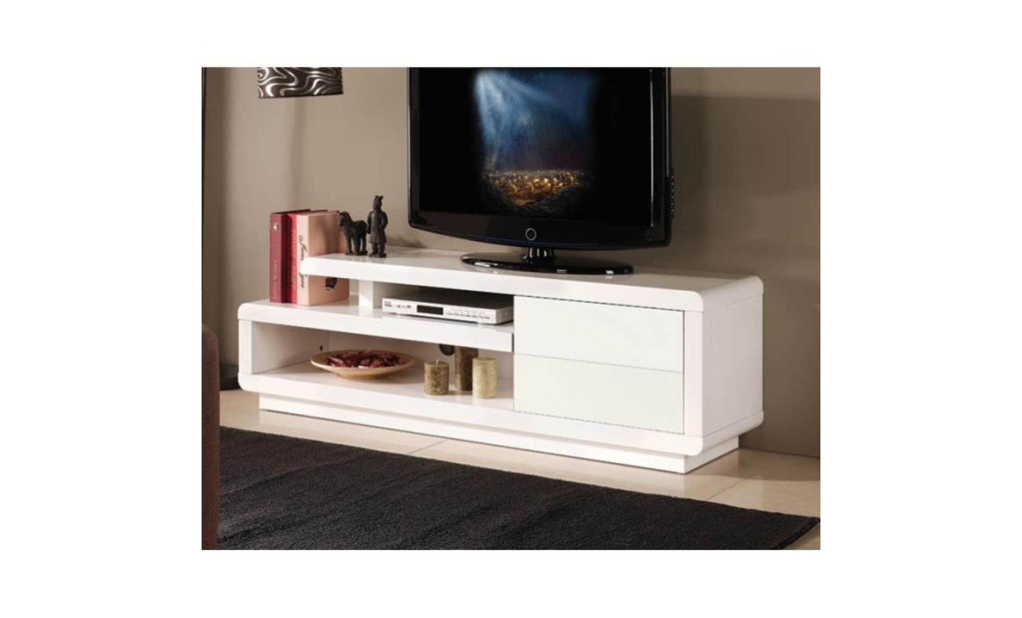 meuble tv binche 142 cm à 2 tiroirs et 2 niches coloris blanc.: 40 blanc pas cher