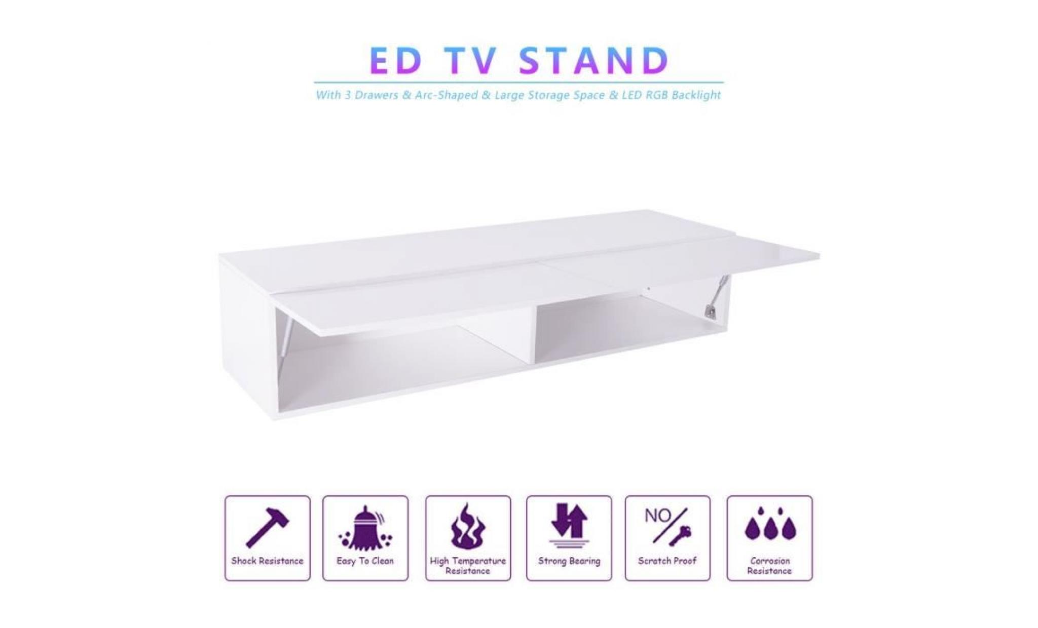 meuble tv blanc avec 2 casier meuble hifi long 140*30*40cm aggloméré e1 et mdf