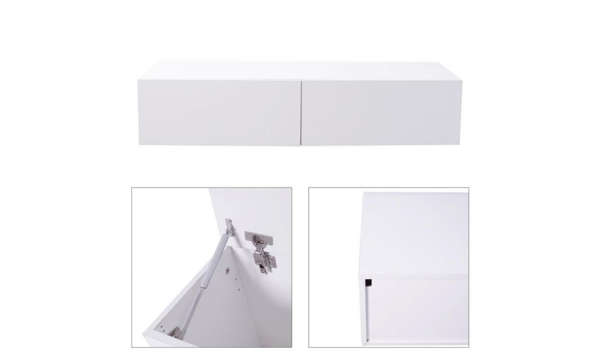 meuble tv blanc avec 2 casier meuble hifi long 140*30*40cm aggloméré e1 et mdf pas cher