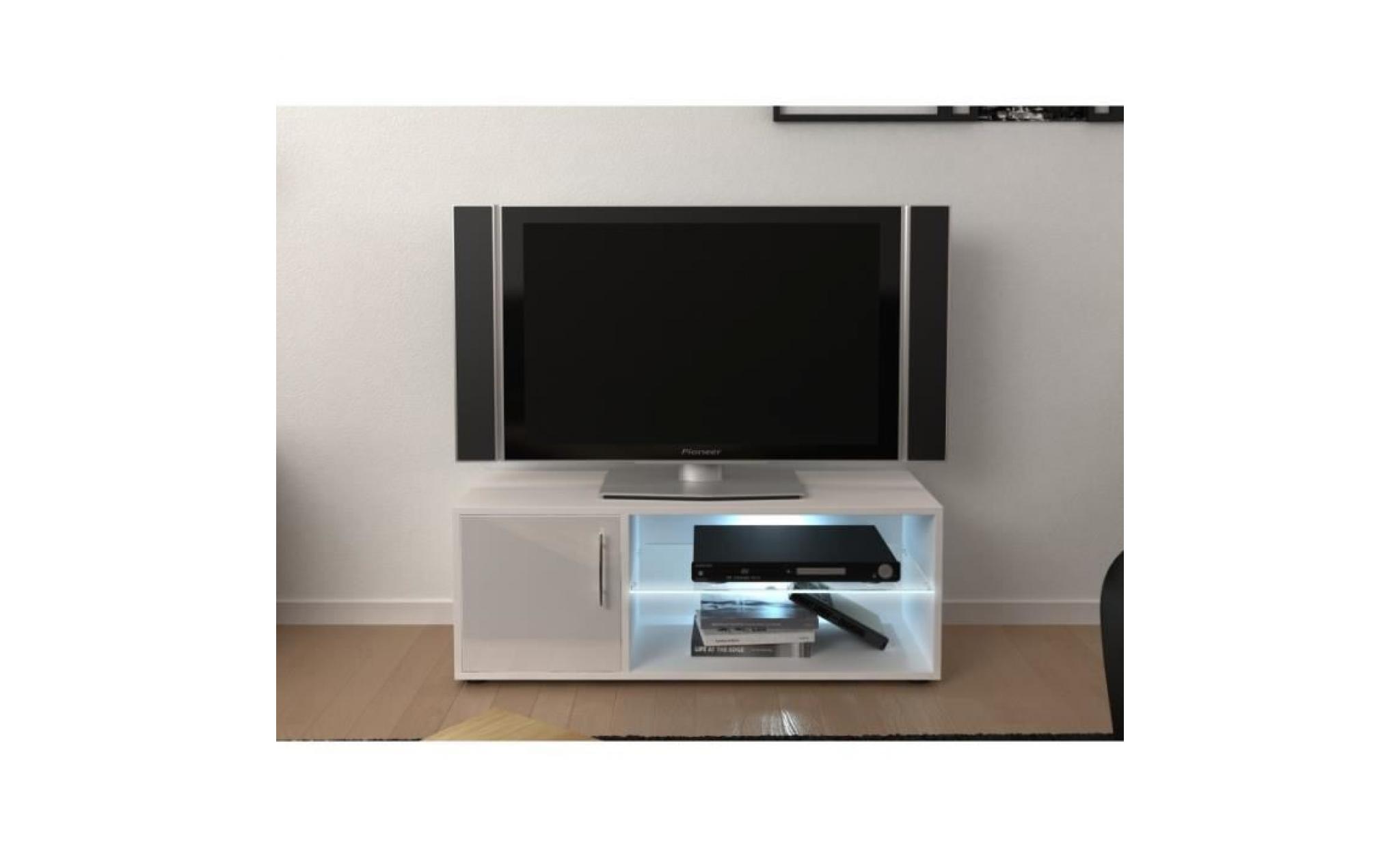 meuble tv blanc firini avec led   l 100 x l 36 x h 38